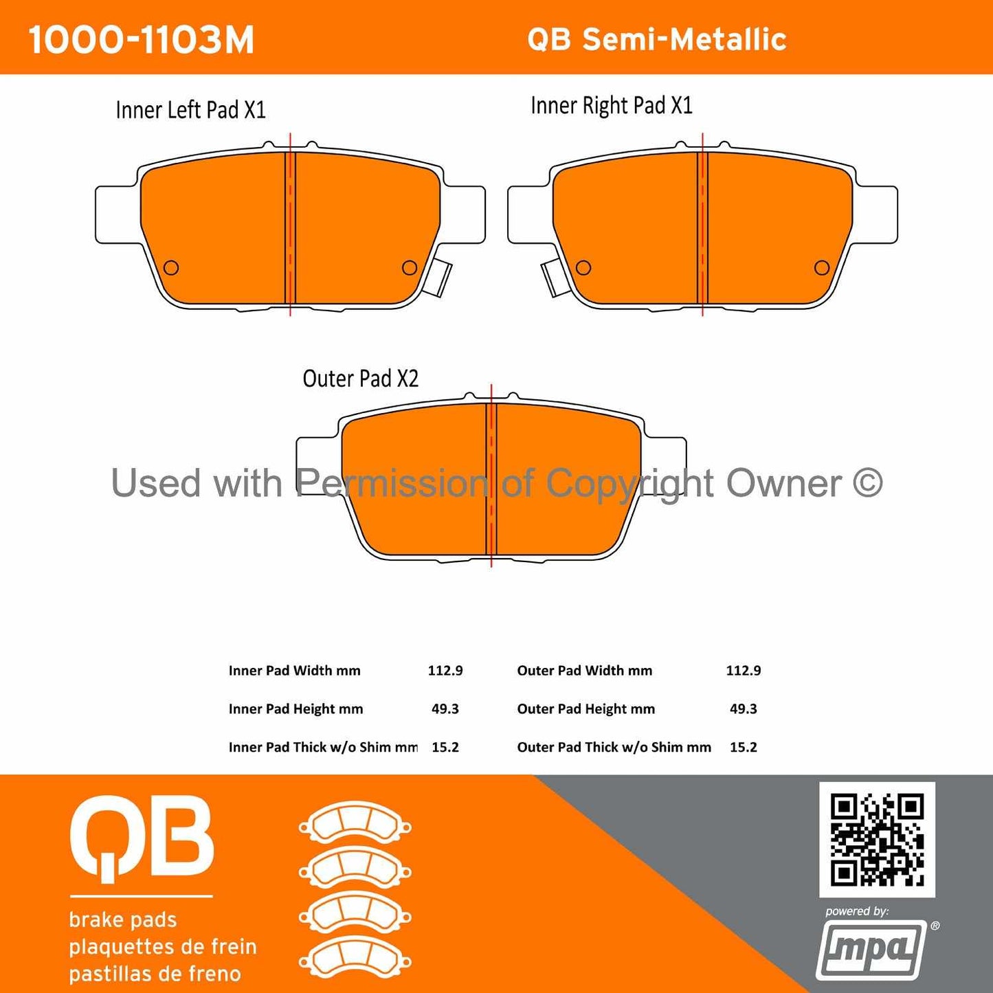 Other View of Rear Disc Brake Pad Set MPA 1000-1103M