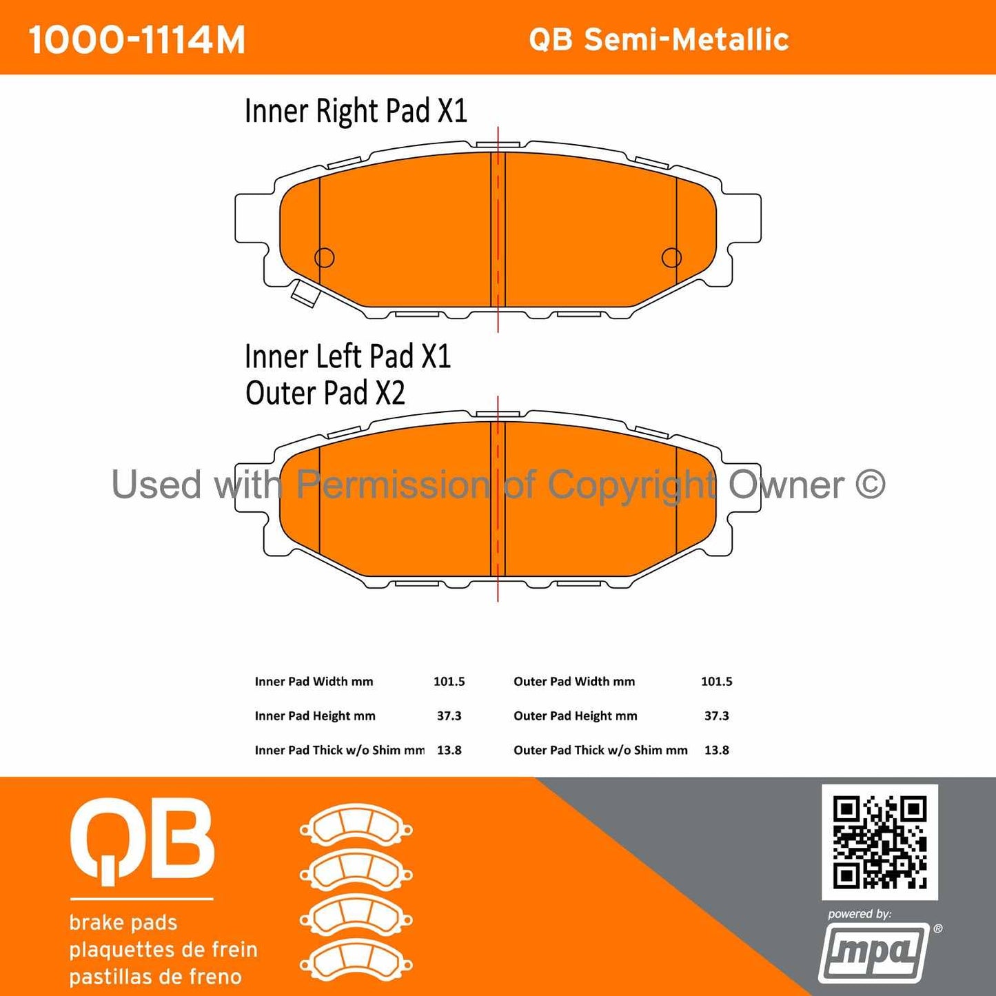 Other View of Rear Disc Brake Pad Set MPA 1000-1114M