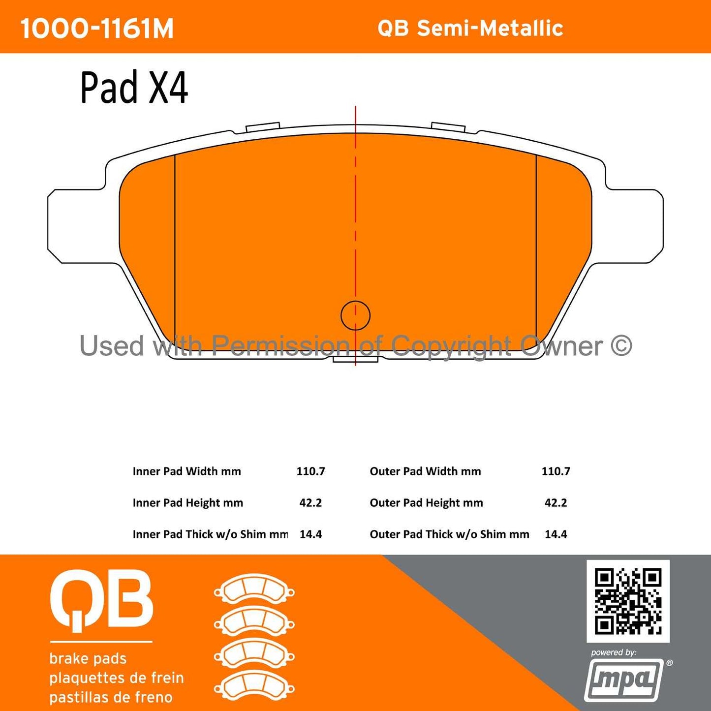 Other View of Rear Disc Brake Pad Set MPA 1000-1161M