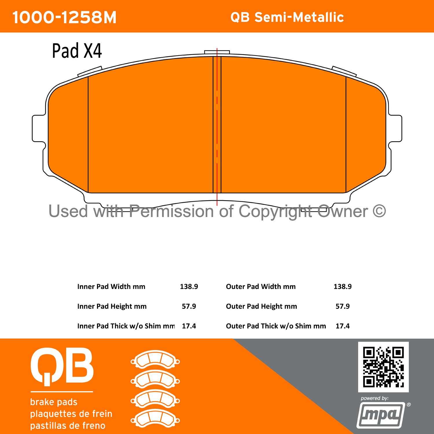 Other View of Front Disc Brake Pad Set MPA 1000-1258M