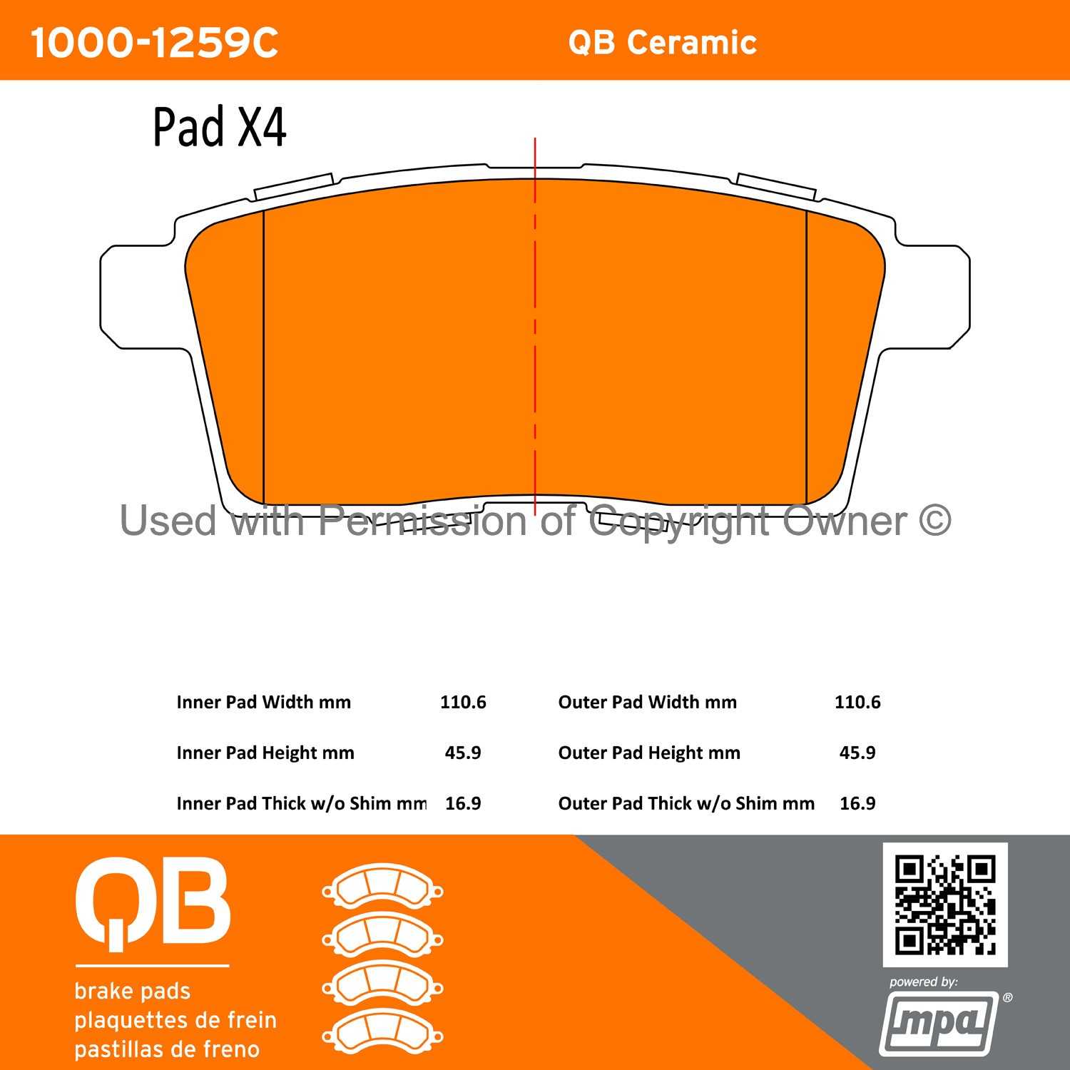 Other View of Rear Disc Brake Pad Set MPA 1000-1259C