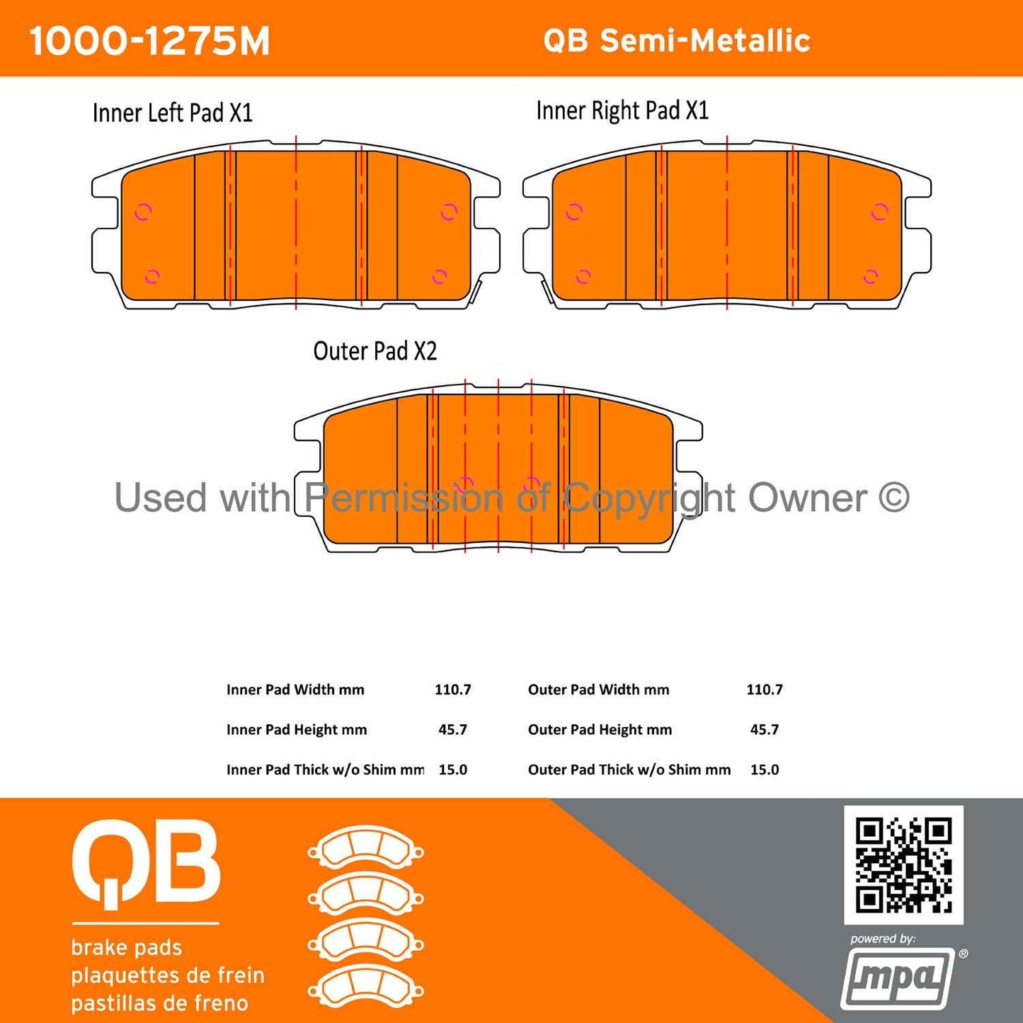 Other View of Rear Disc Brake Pad Set MPA 1000-1275M