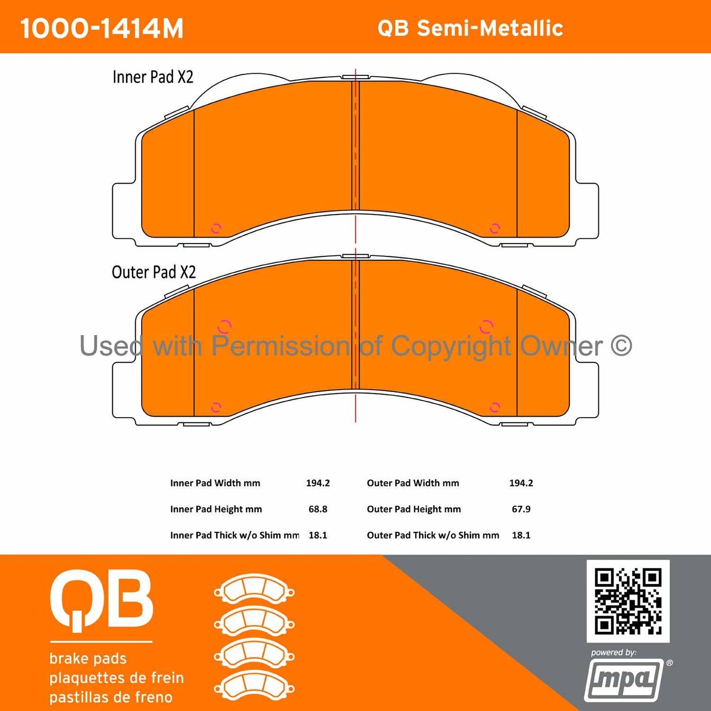 Other View of Front Disc Brake Pad Set MPA 1000-1414M