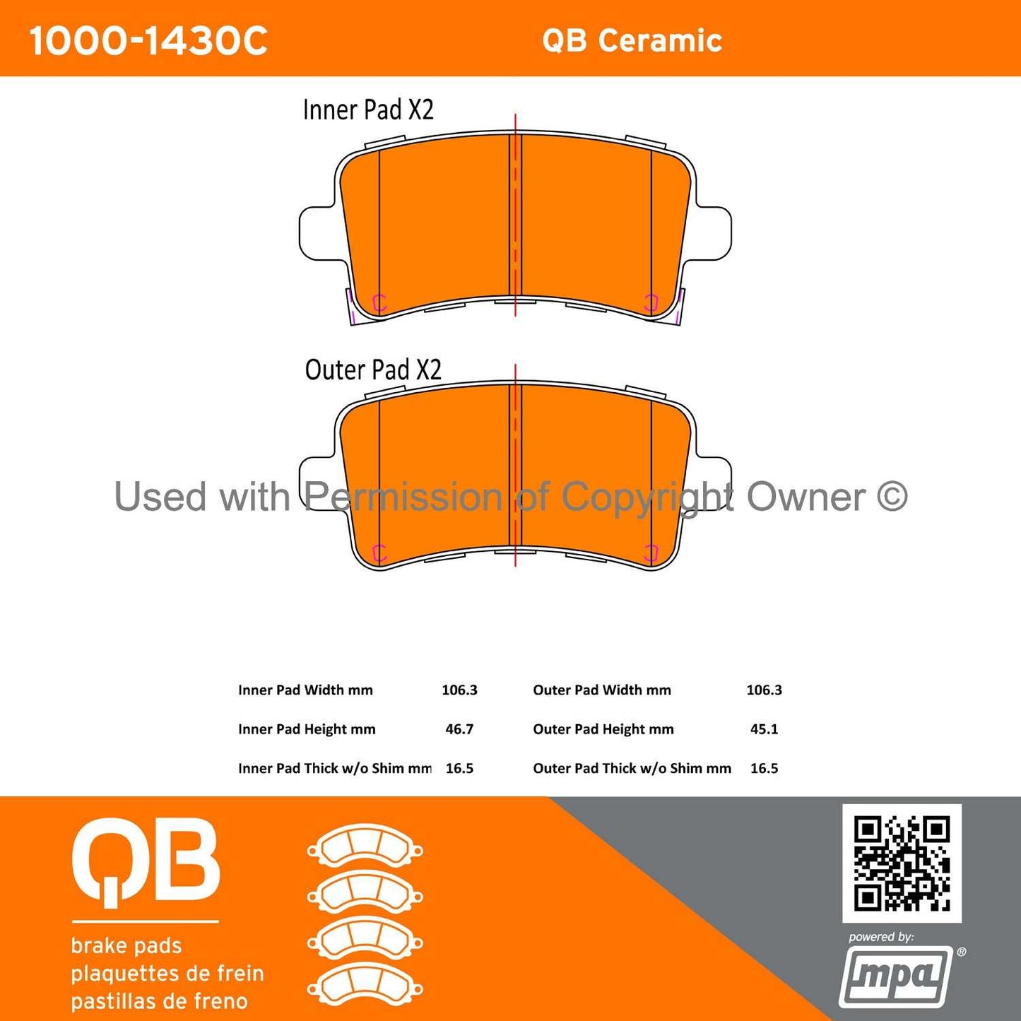 Other View of Rear Disc Brake Pad Set MPA 1000-1430C