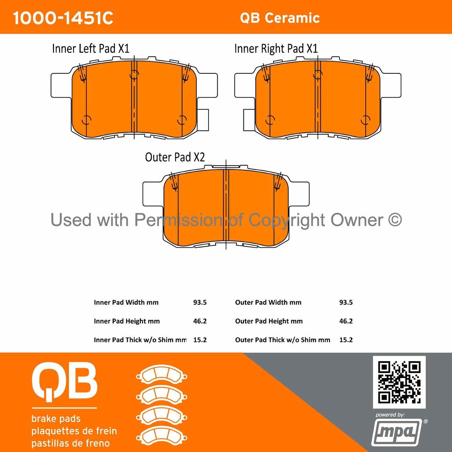 Other View of Rear Disc Brake Pad Set MPA 1000-1451C