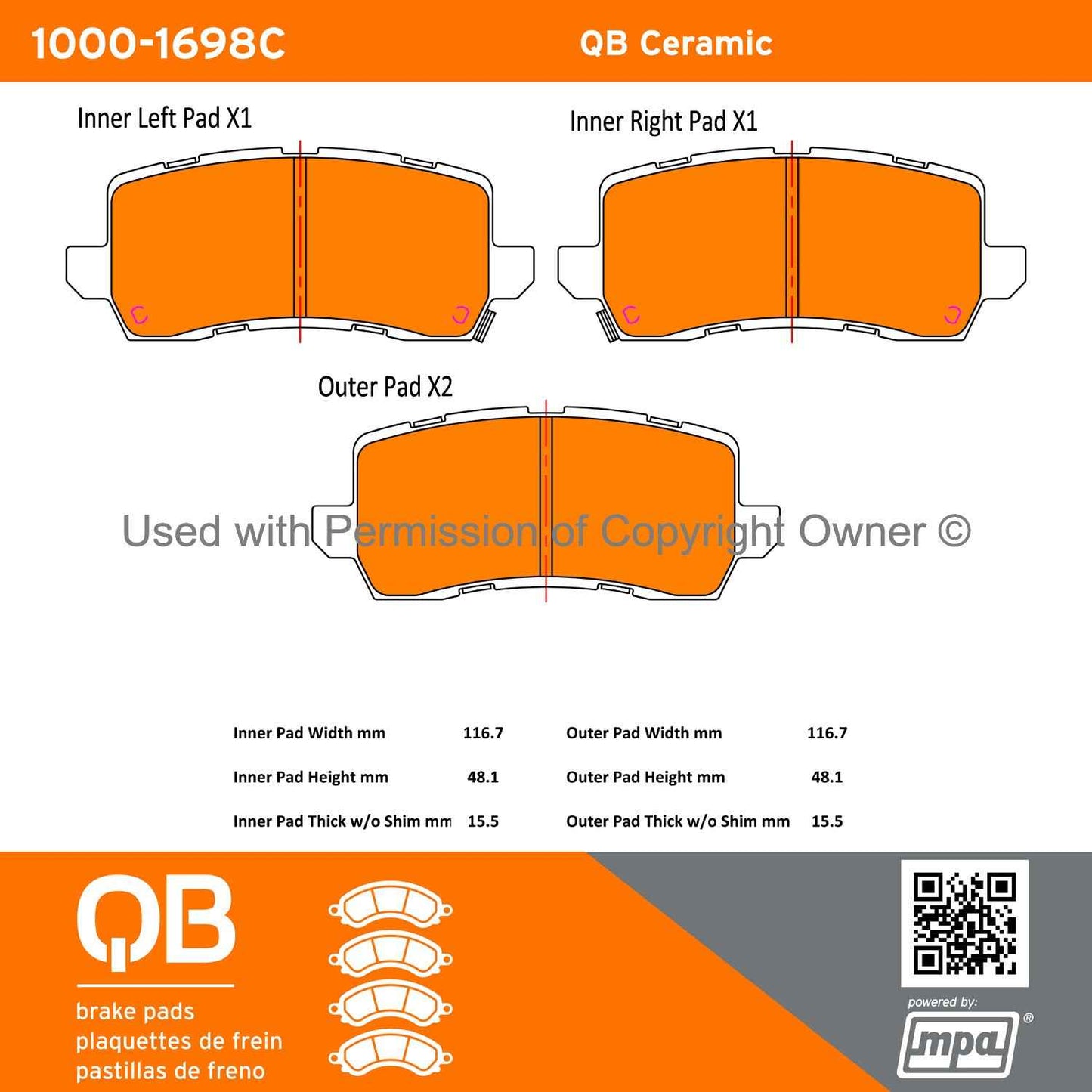 Other View of Rear Disc Brake Pad Set MPA 1000-1698C