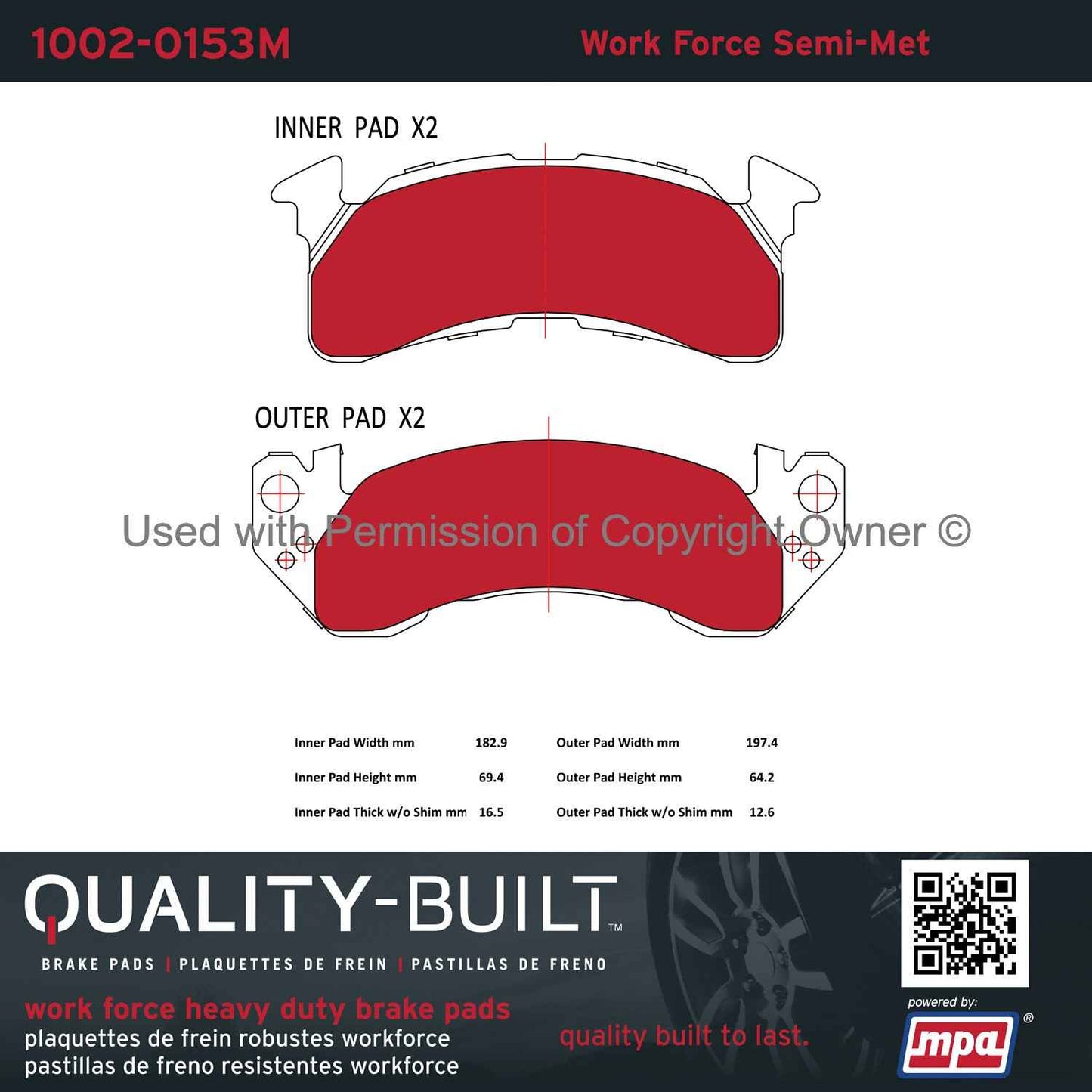 Other View of Front Disc Brake Pad Set MPA 1002-0153M