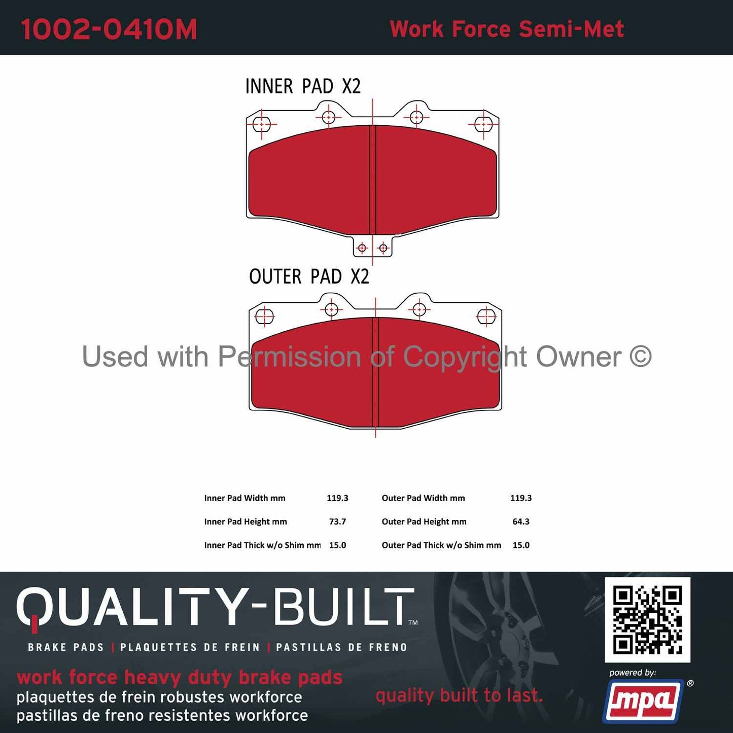 Other View of Front Disc Brake Pad Set MPA 1002-0410M