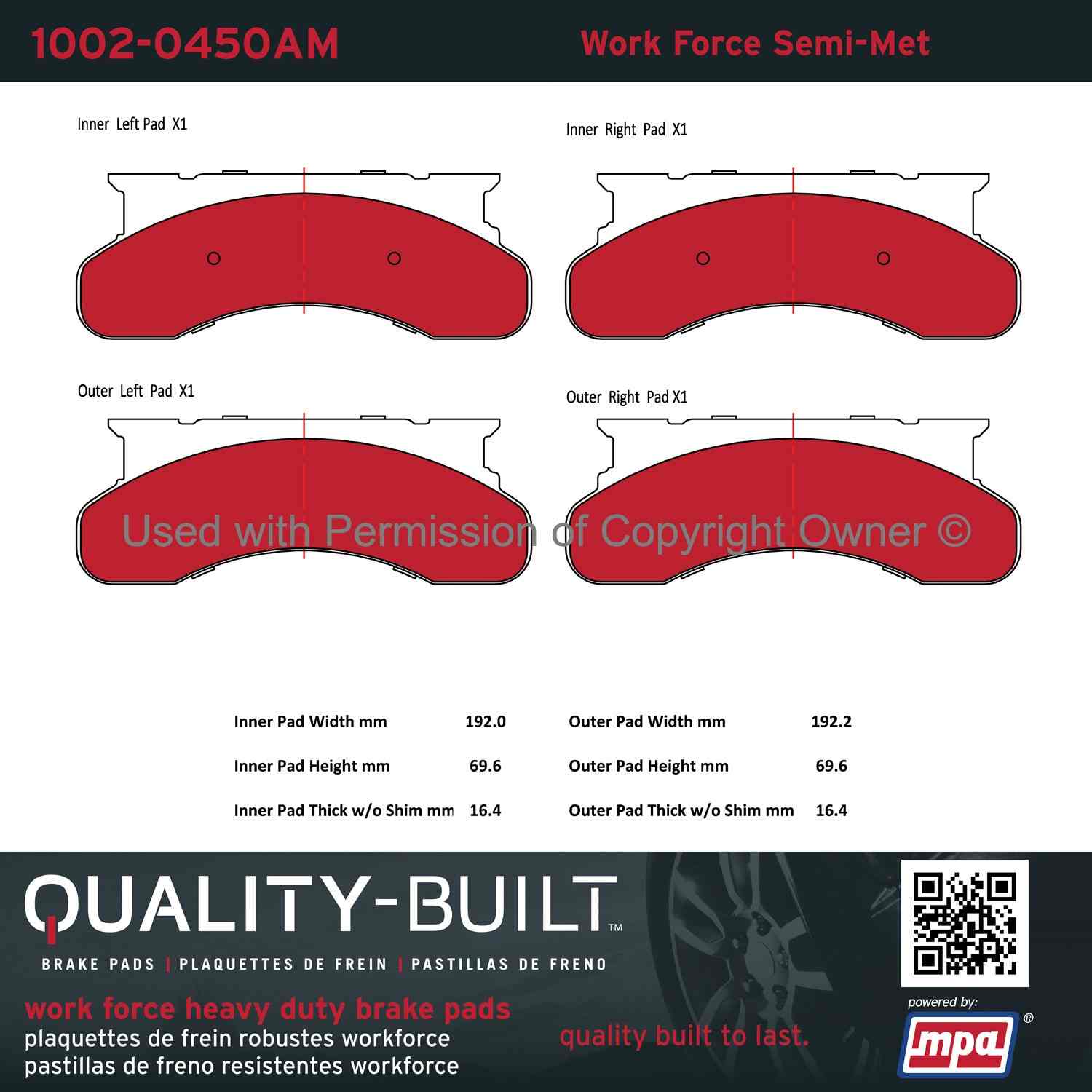 Other View of Front Disc Brake Pad Set MPA 1002-0450AM