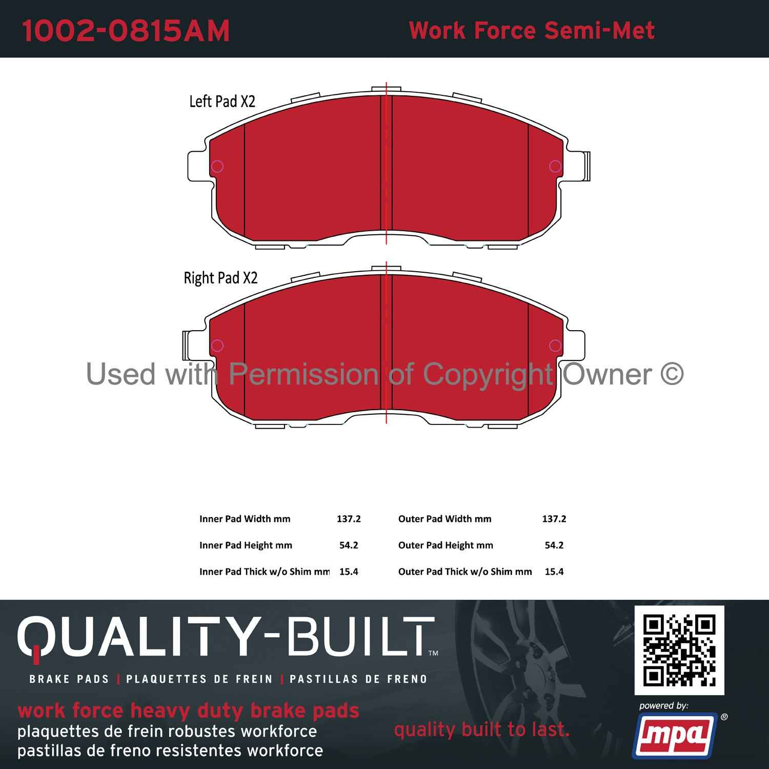 Other View of Front Disc Brake Pad Set MPA 1002-0815AM