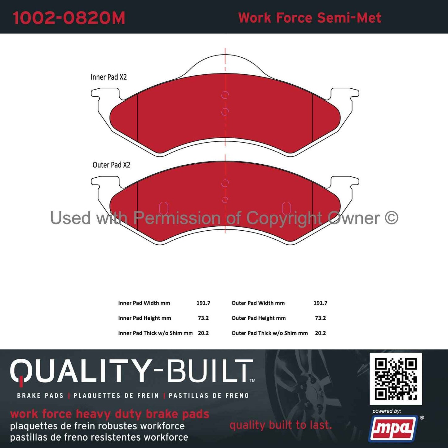 Other View of Front Disc Brake Pad Set MPA 1002-0820M