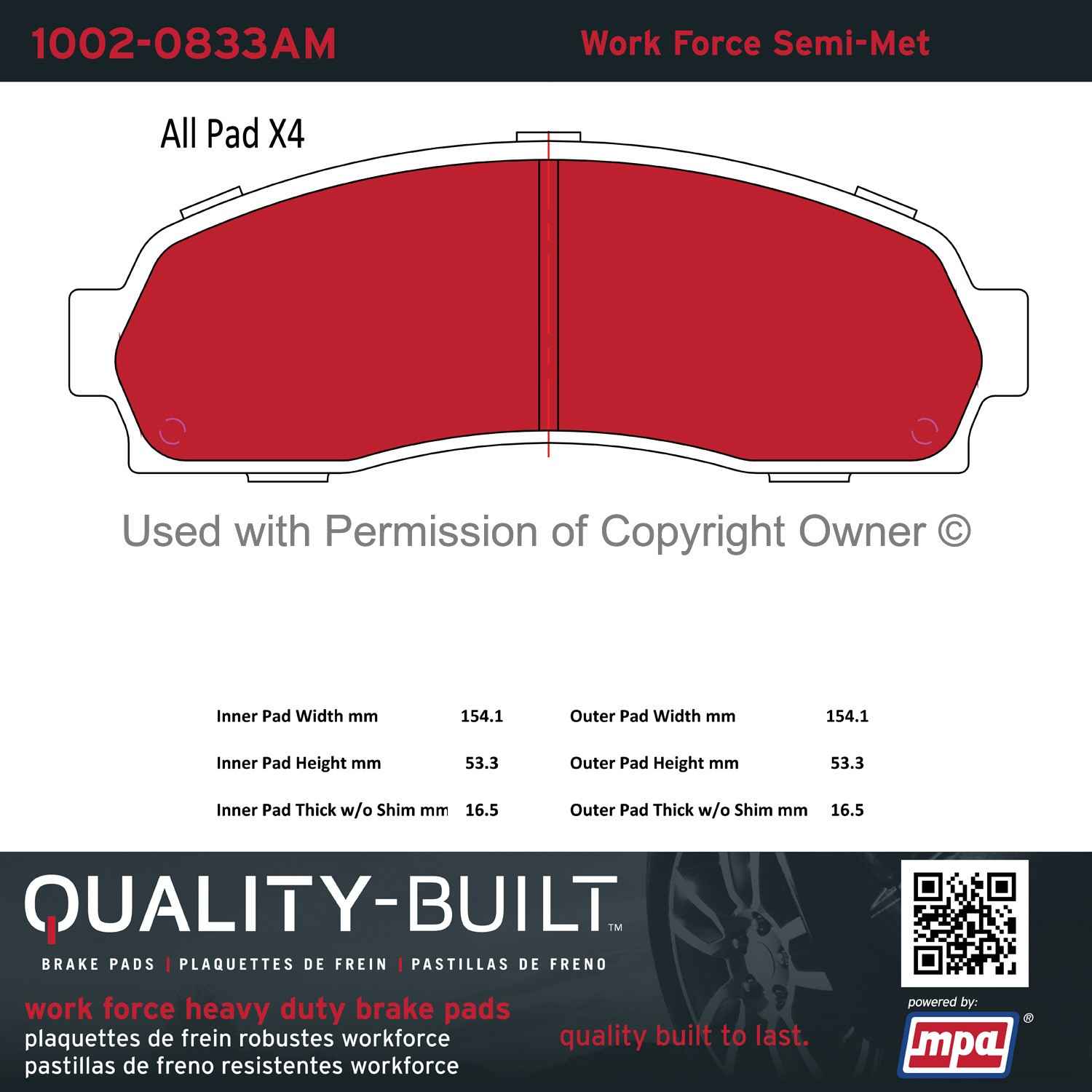 Other View of Front Disc Brake Pad Set MPA 1002-0833AM