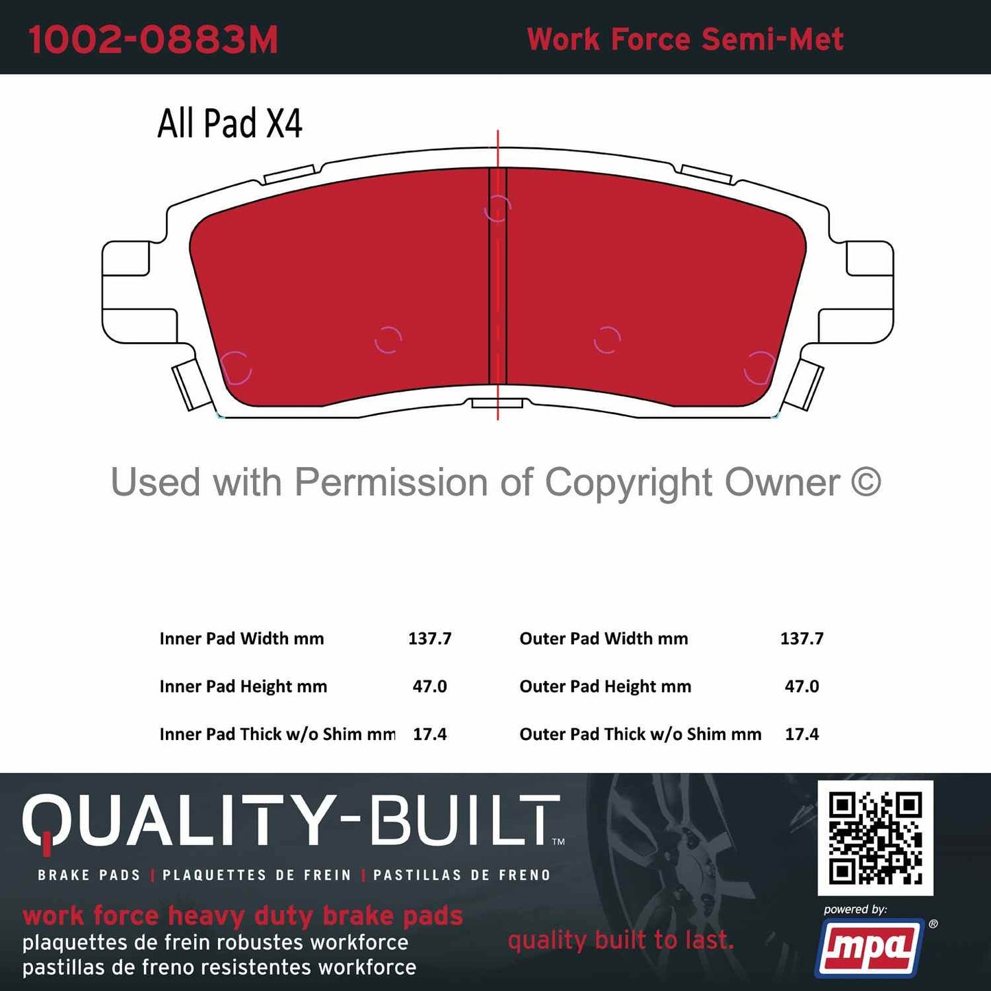 Other View of Rear Disc Brake Pad Set MPA 1002-0883M