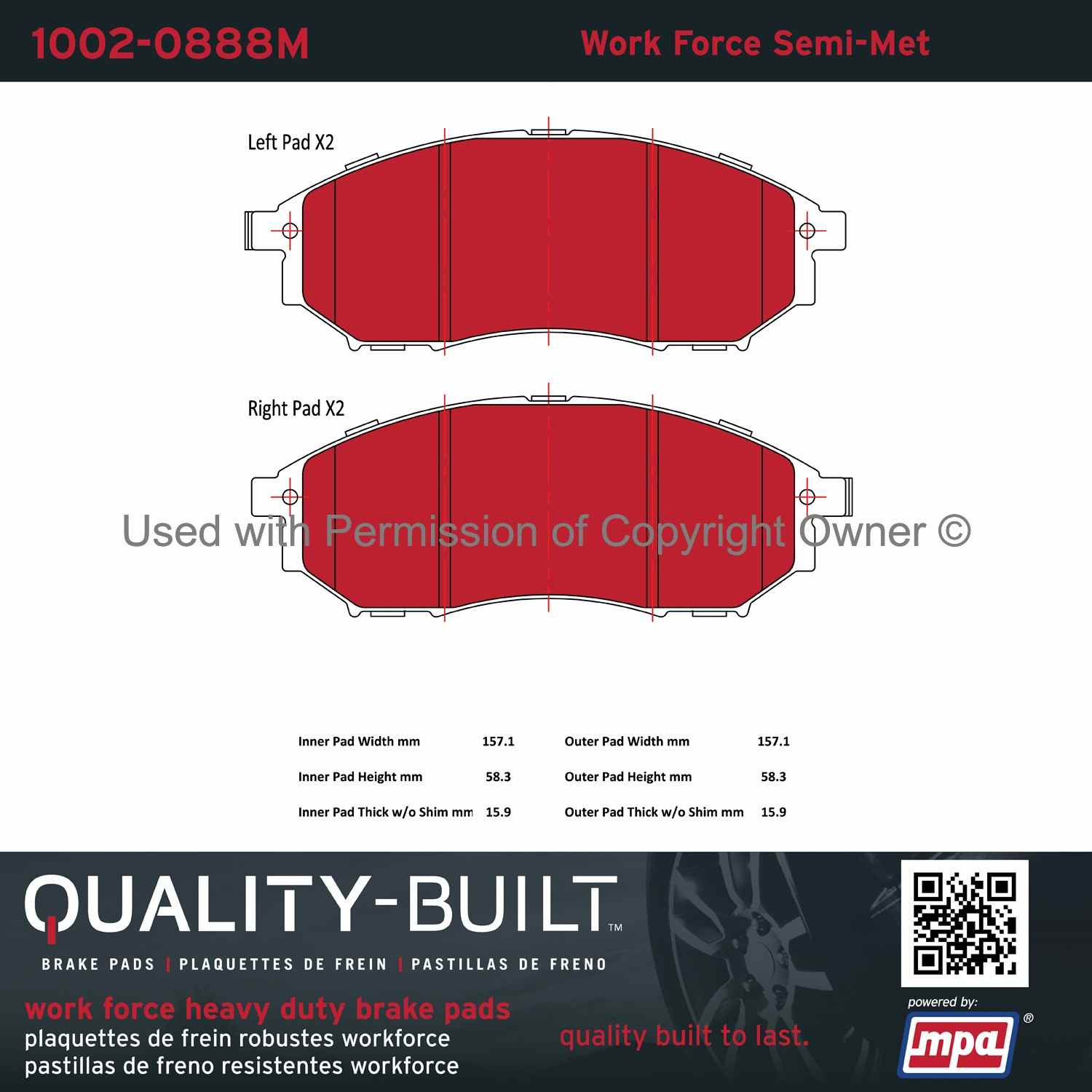 Other View of Front Disc Brake Pad Set MPA 1002-0888M