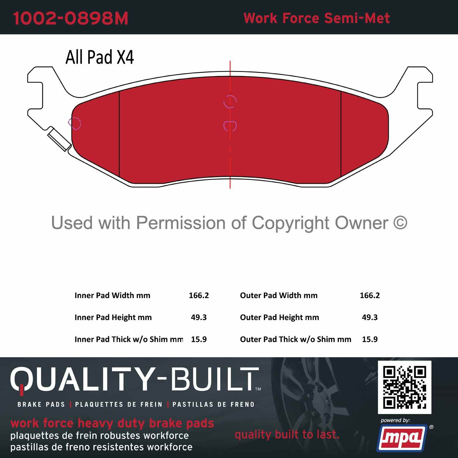 Other View of Rear Disc Brake Pad Set MPA 1002-0898M