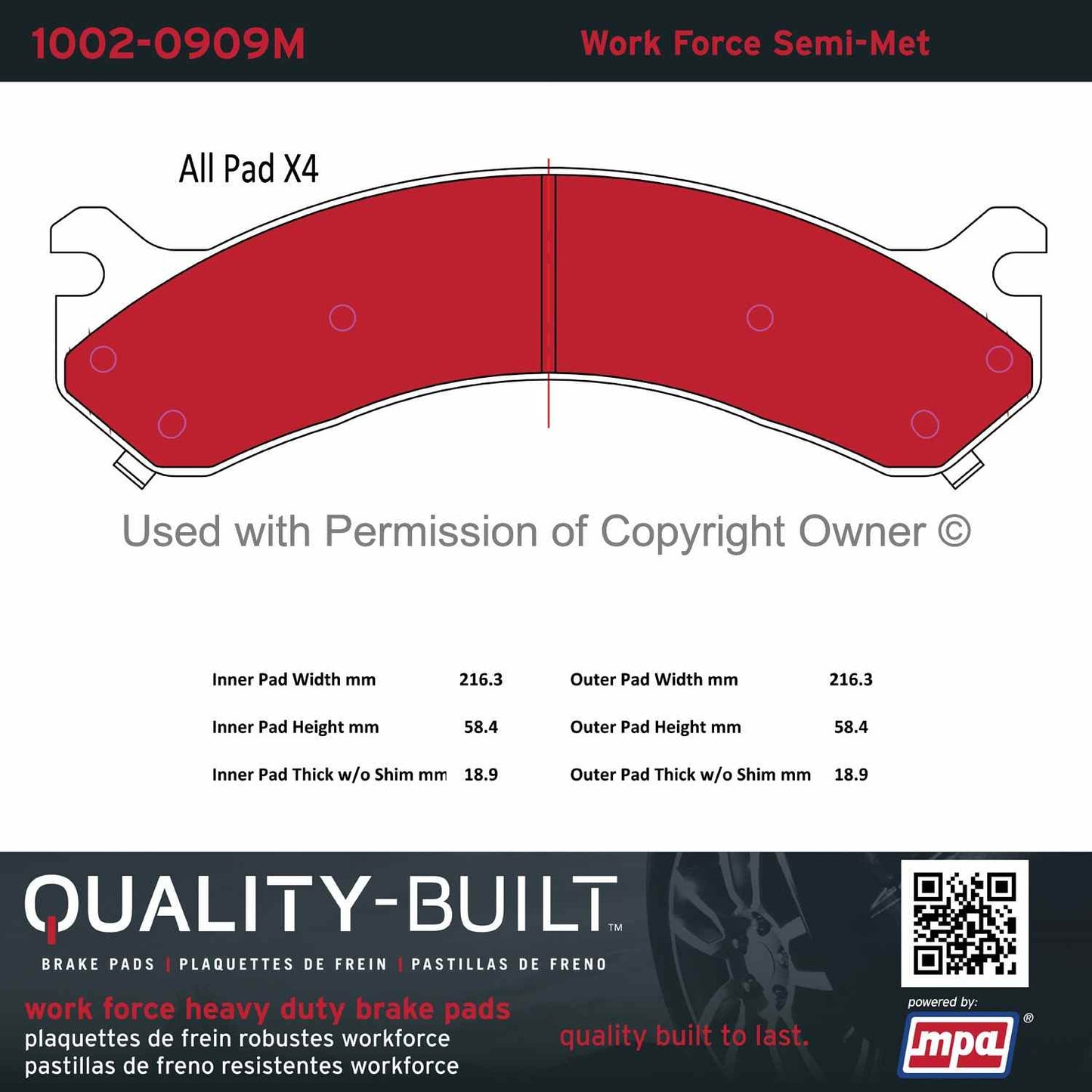 Other View of Rear Disc Brake Pad Set MPA 1002-0909M