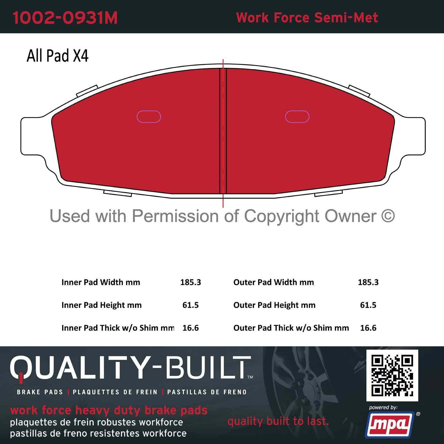 Other View of Front Disc Brake Pad Set MPA 1002-0931M