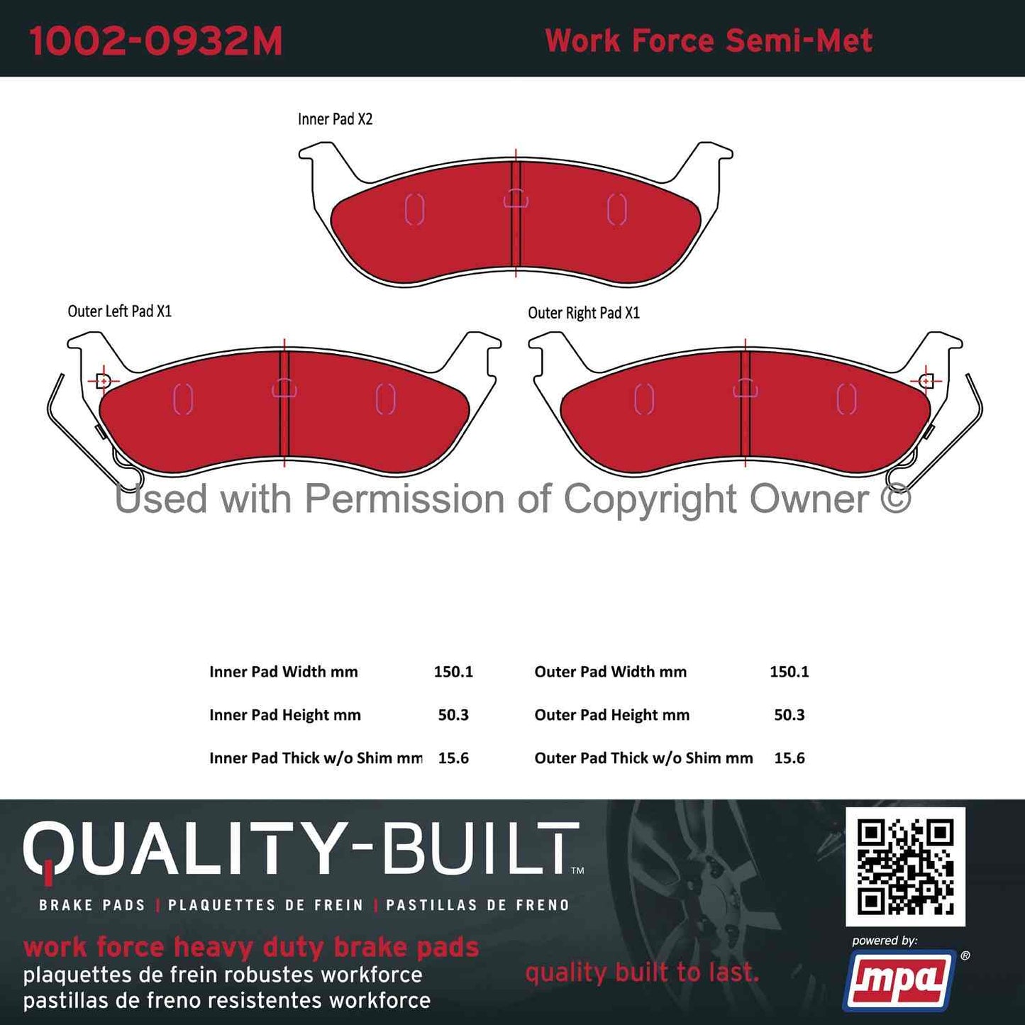 Other View of Rear Disc Brake Pad Set MPA 1002-0932M