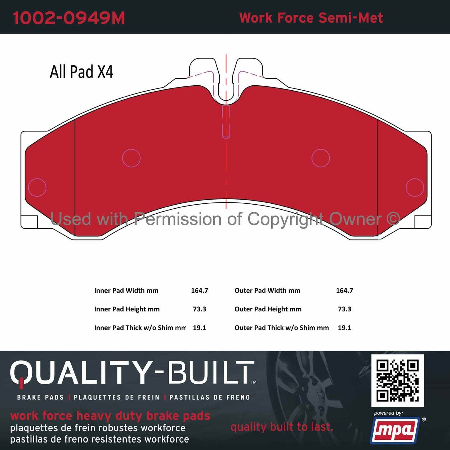 Other View of Front Disc Brake Pad Set MPA 1002-0949M