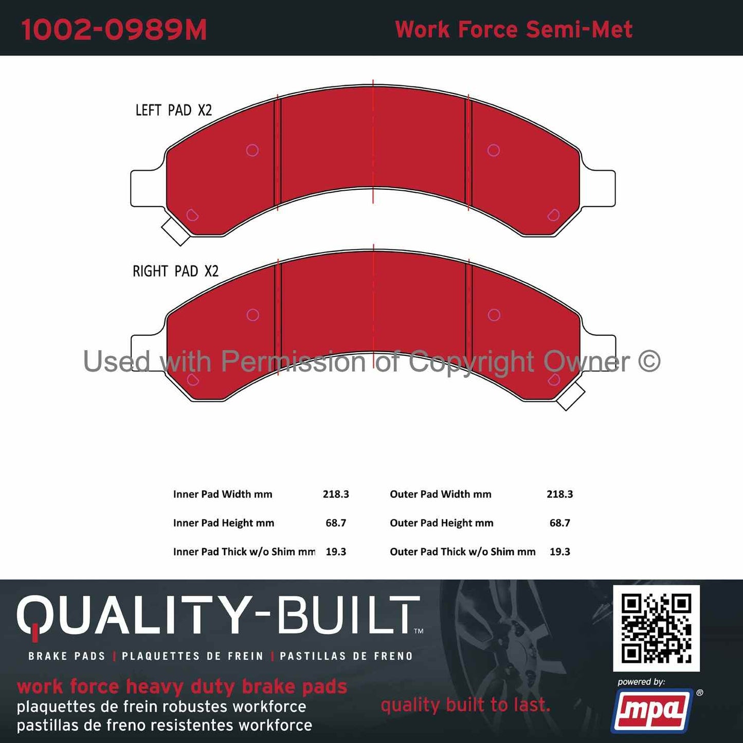 Other View of Rear Disc Brake Pad Set MPA 1002-0989M