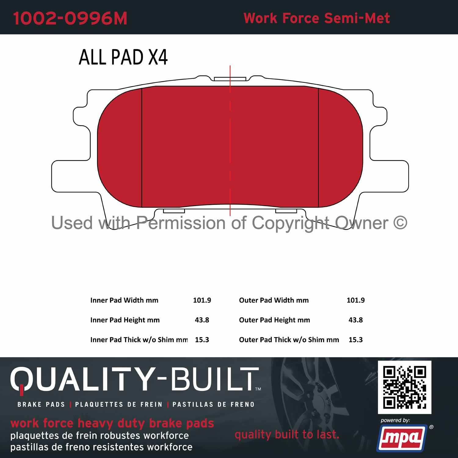 Other View of Rear Disc Brake Pad Set MPA 1002-0996M