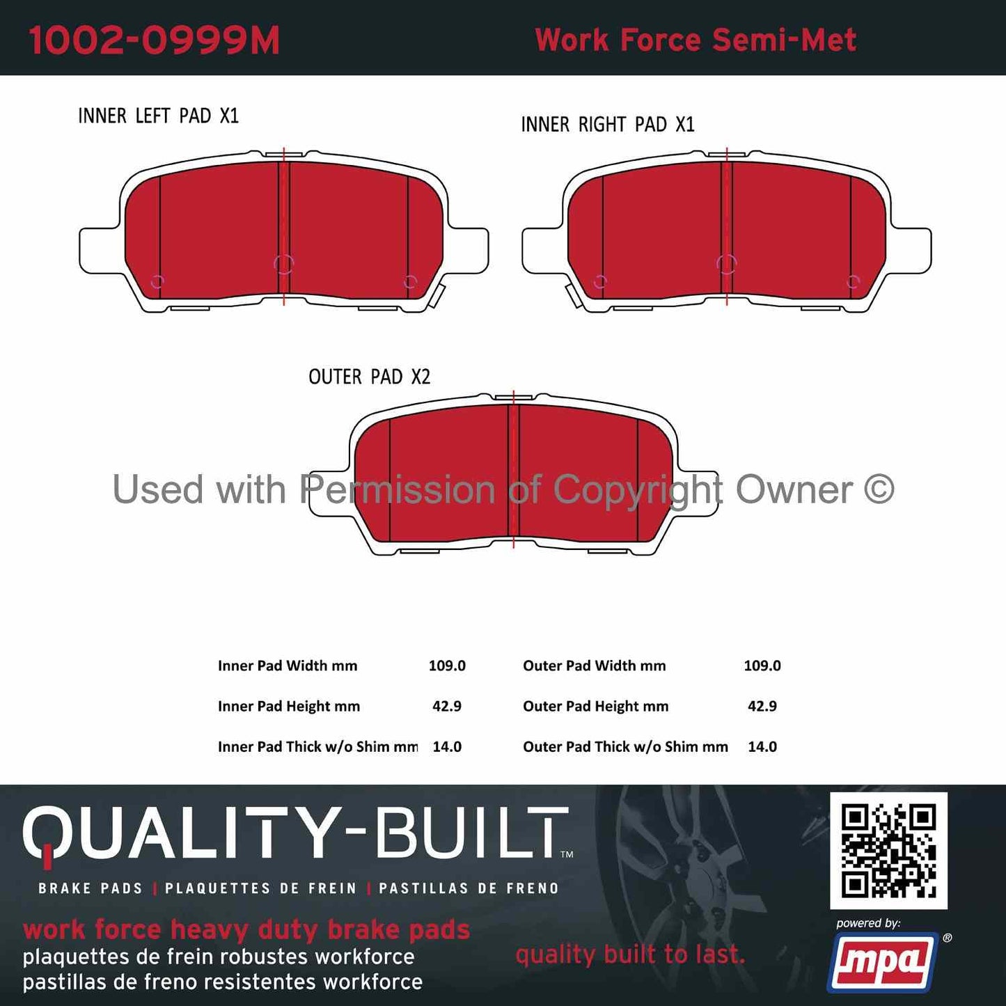 Other View of Rear Disc Brake Pad Set MPA 1002-0999M