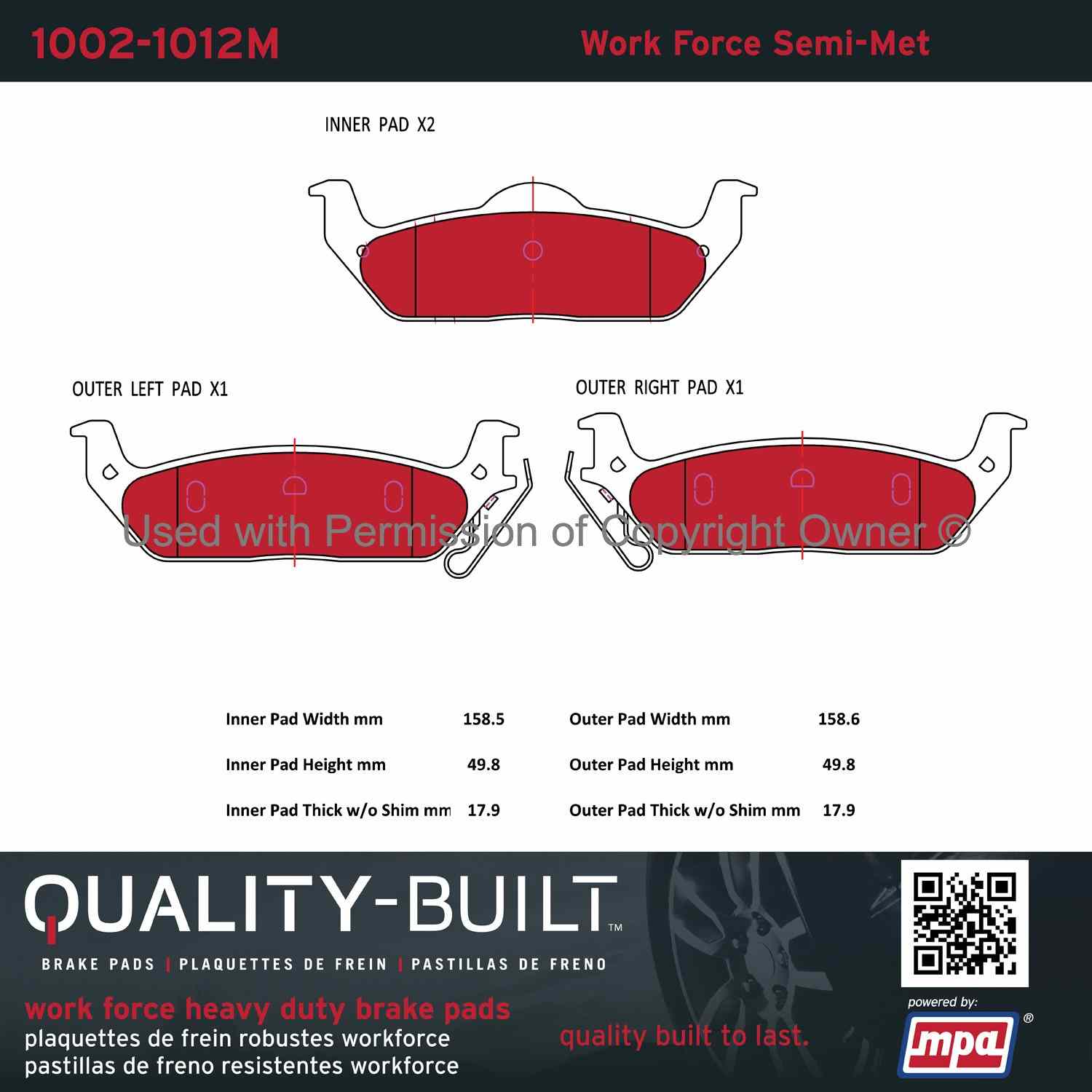 Other View of Rear Disc Brake Pad Set MPA 1002-1012M