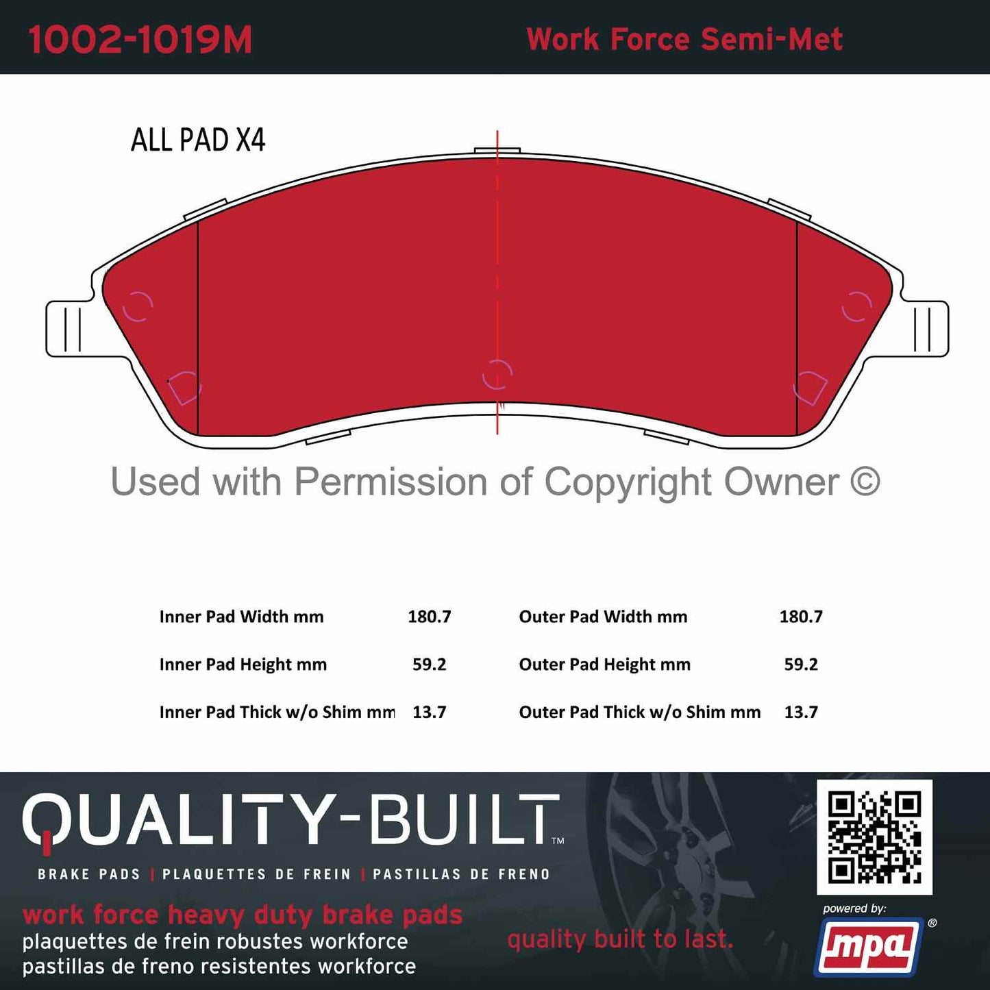 Other View of Front Disc Brake Pad Set MPA 1002-1019M