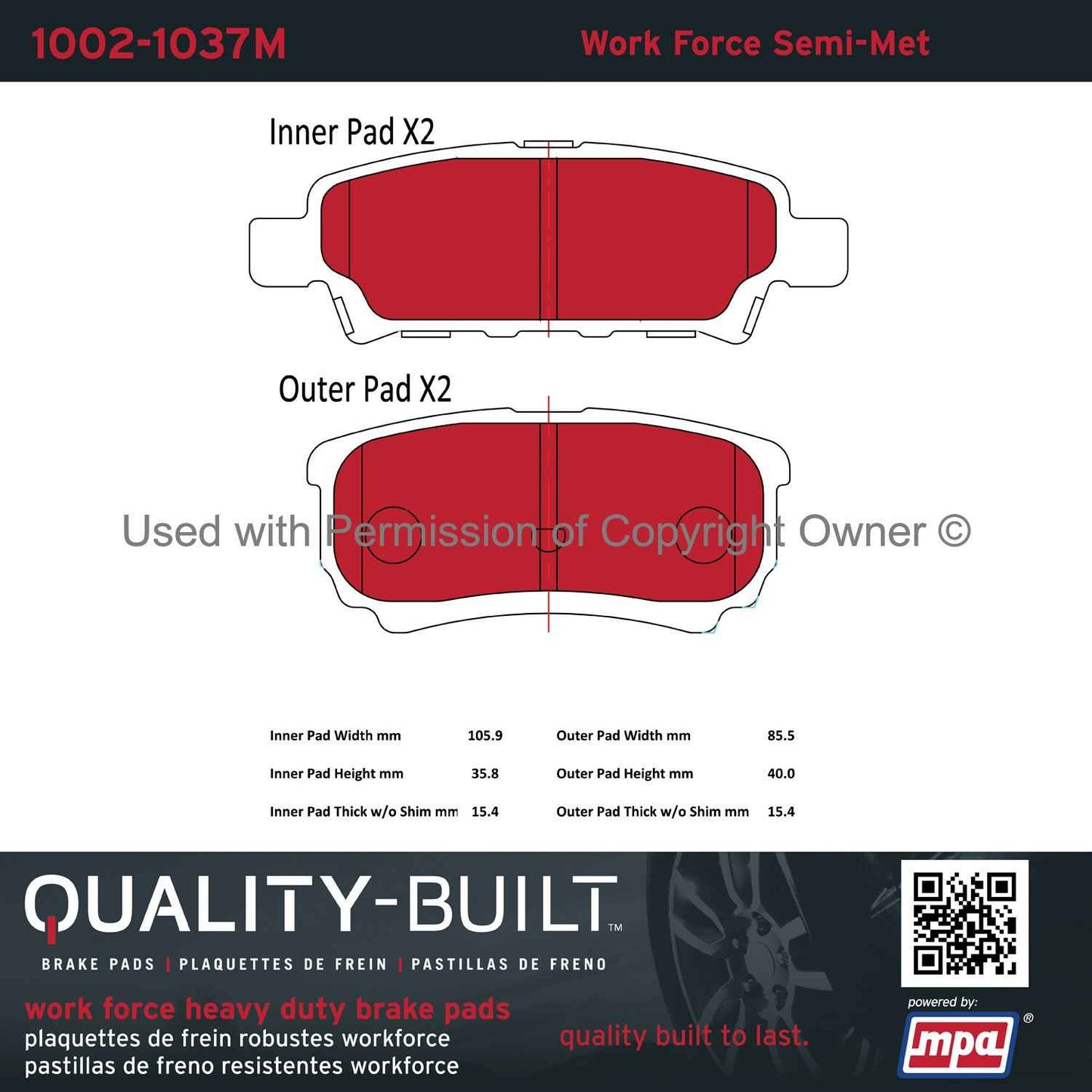 Other View of Rear Disc Brake Pad Set MPA 1002-1037M