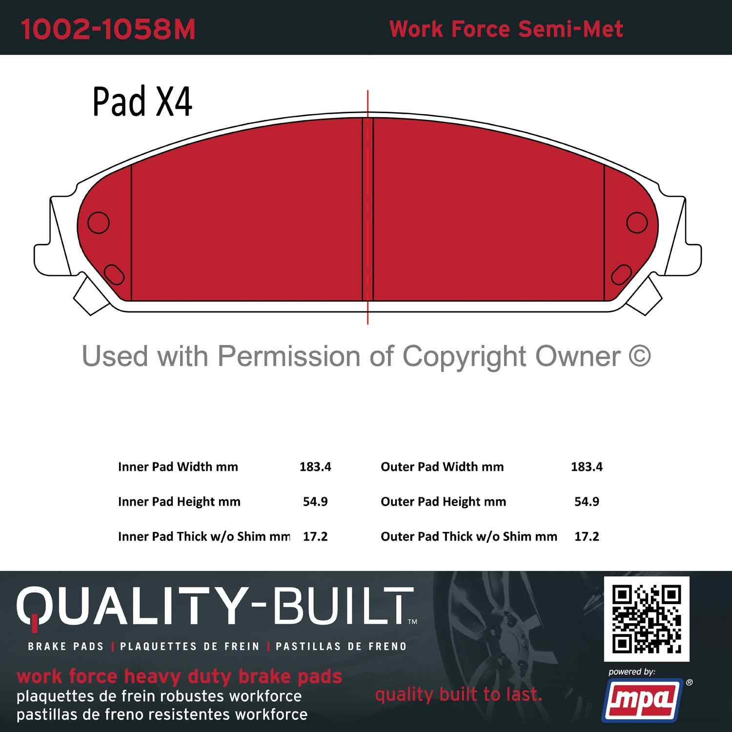 Other View of Front Disc Brake Pad Set MPA 1002-1058M