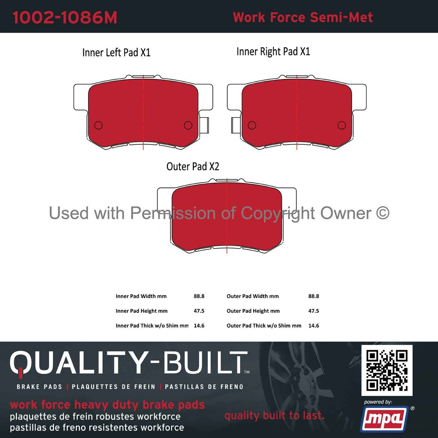 Other View of Rear Disc Brake Pad Set MPA 1002-1086M