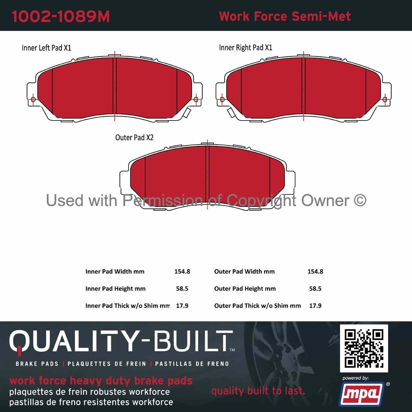 Other View of Front Disc Brake Pad Set MPA 1002-1089M