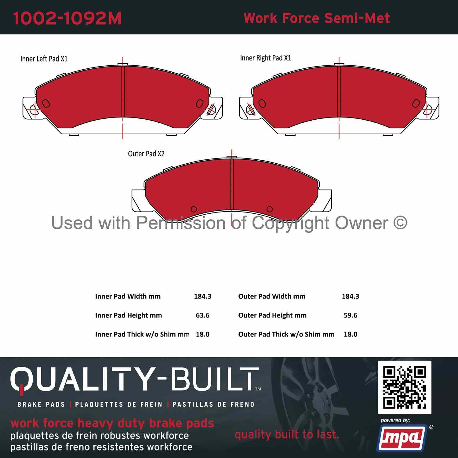 Other View of Front Disc Brake Pad Set MPA 1002-1092M