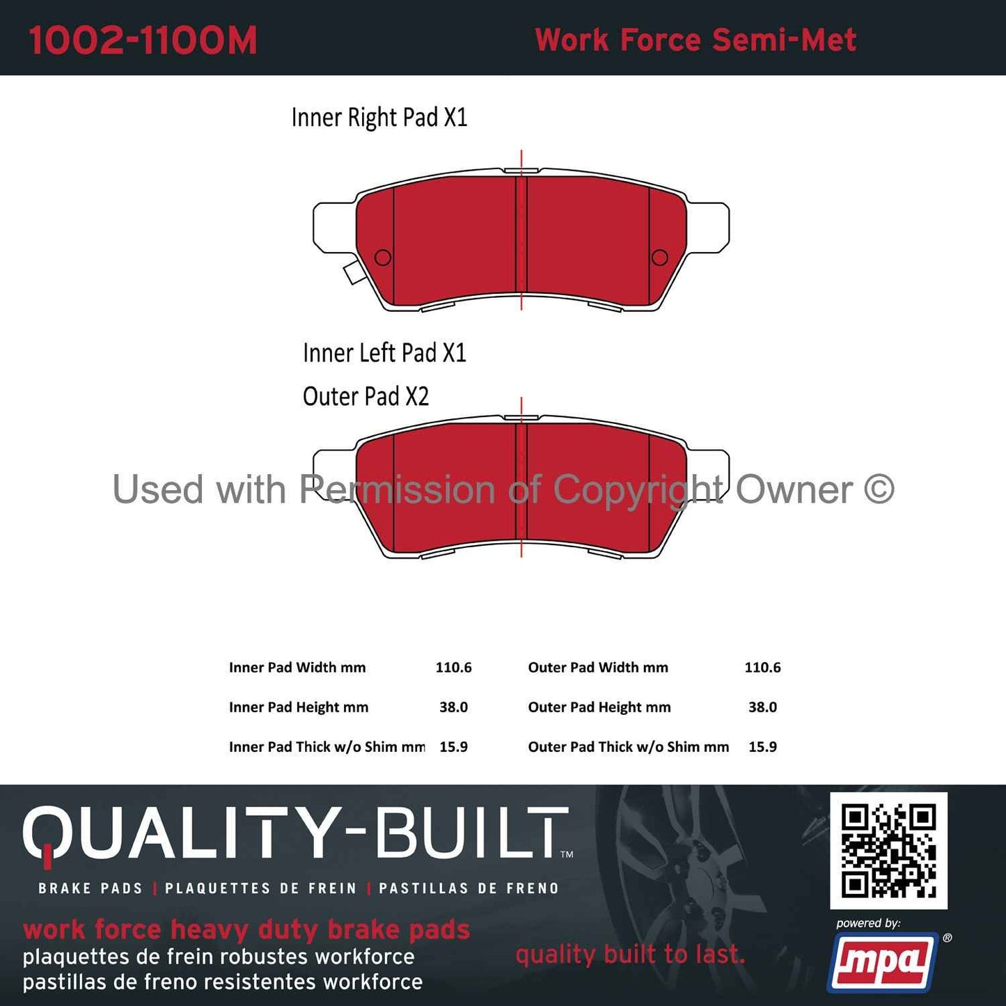 Other View of Rear Disc Brake Pad Set MPA 1002-1100M