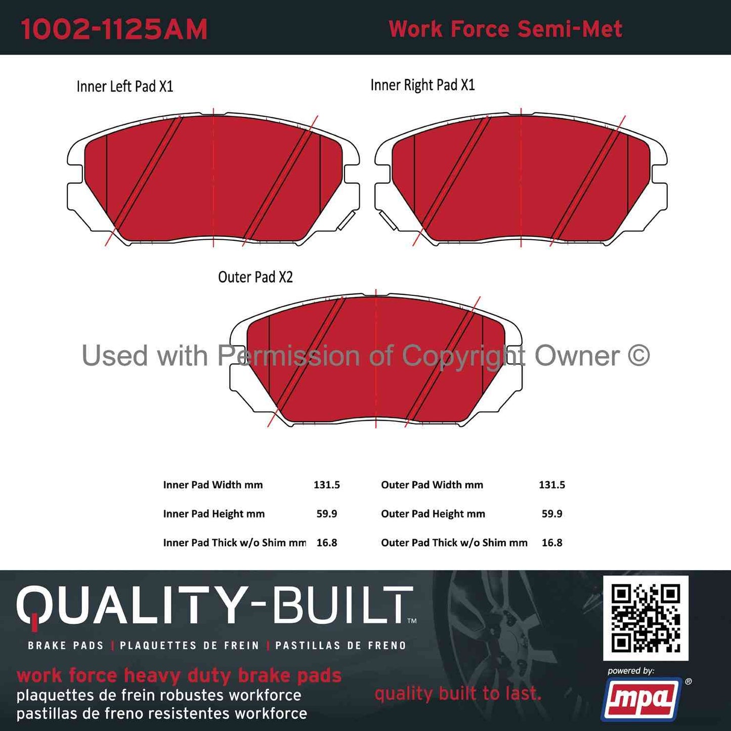 Other View of Front Disc Brake Pad Set MPA 1002-1125AM