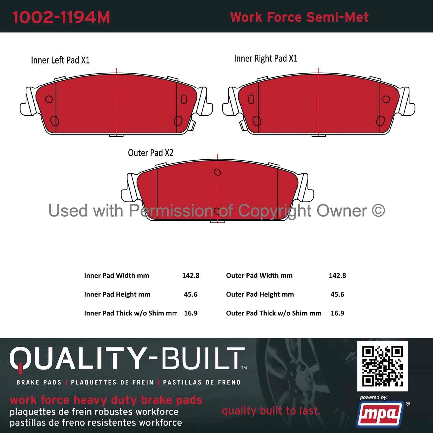 Other View of Rear Disc Brake Pad Set MPA 1002-1194M