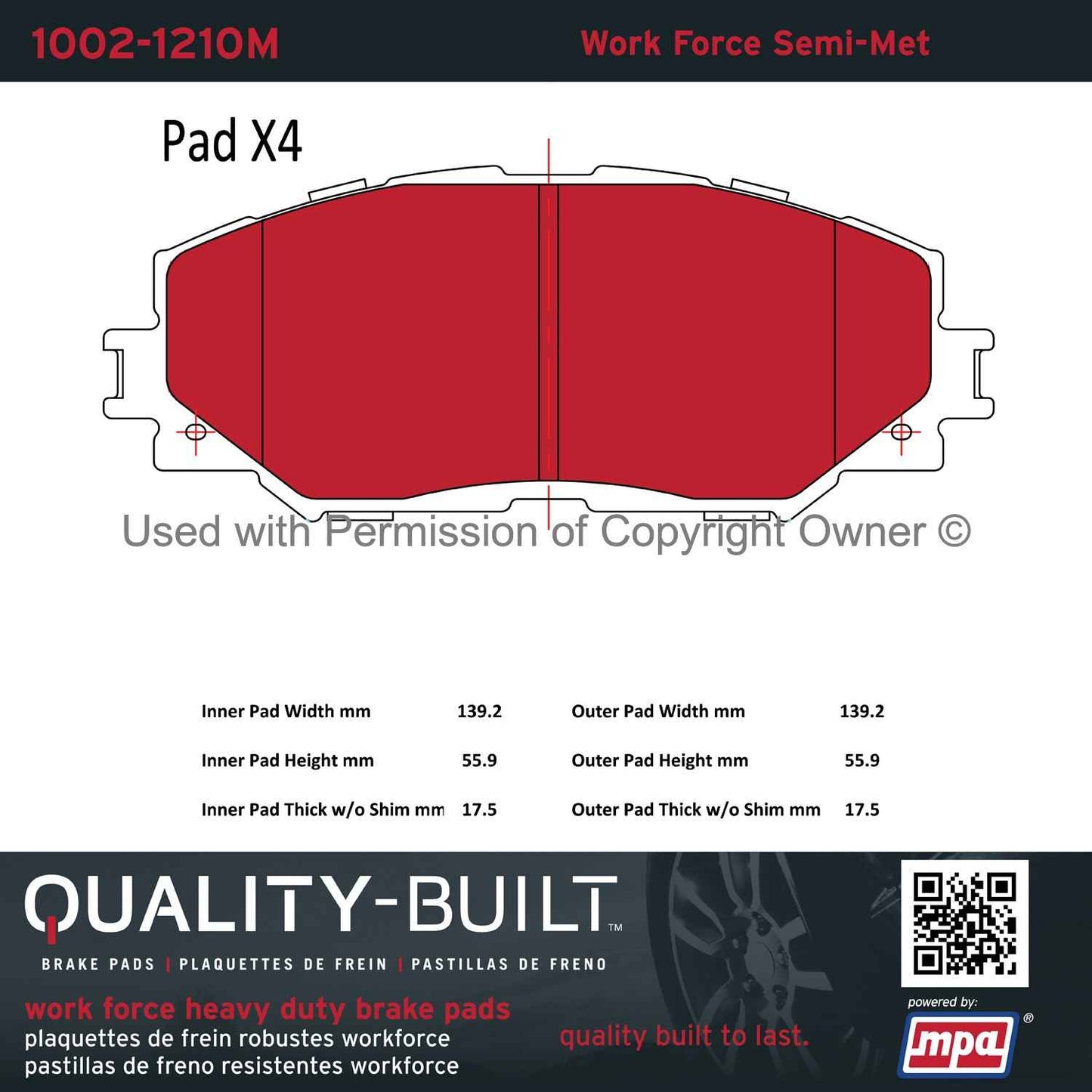 Other View of Front Disc Brake Pad Set MPA 1002-1210M