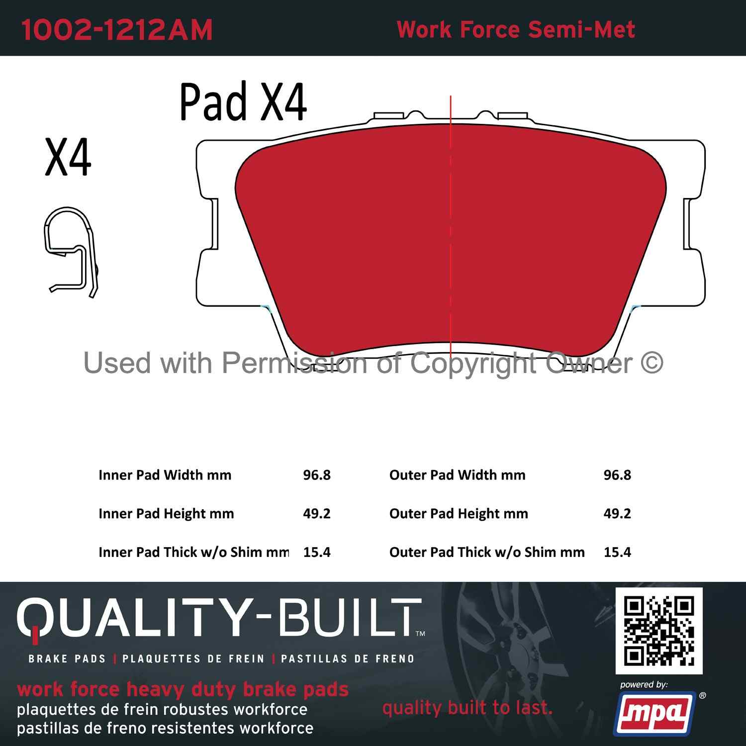 Other View of Rear Disc Brake Pad Set MPA 1002-1212AM