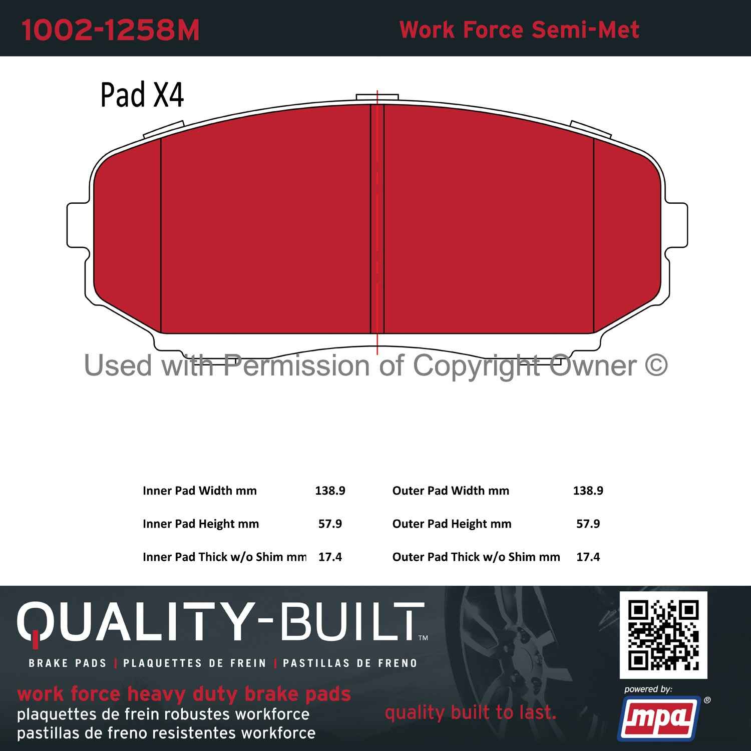 Other View of Front Disc Brake Pad Set MPA 1002-1258M