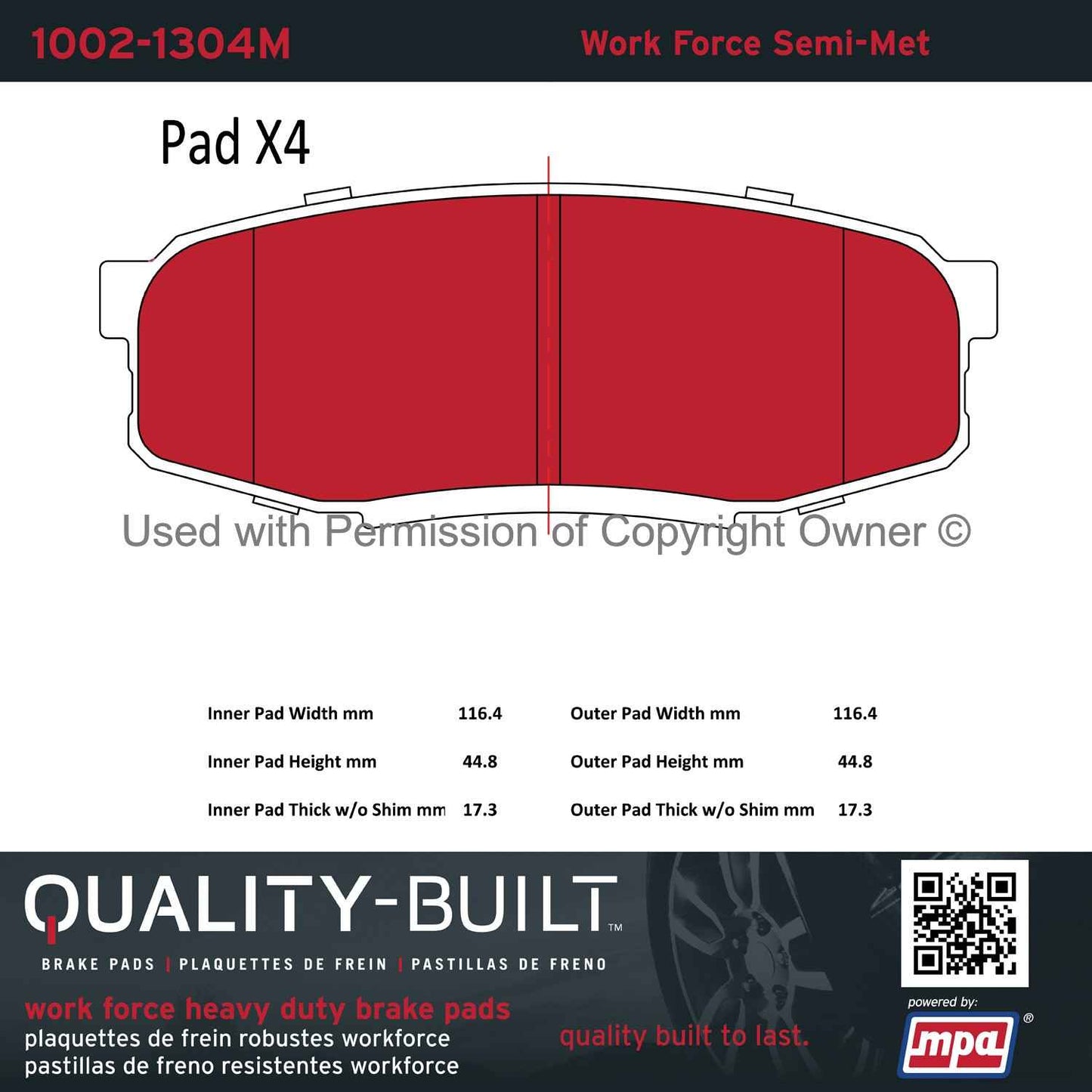 Other View of Rear Disc Brake Pad Set MPA 1002-1304M