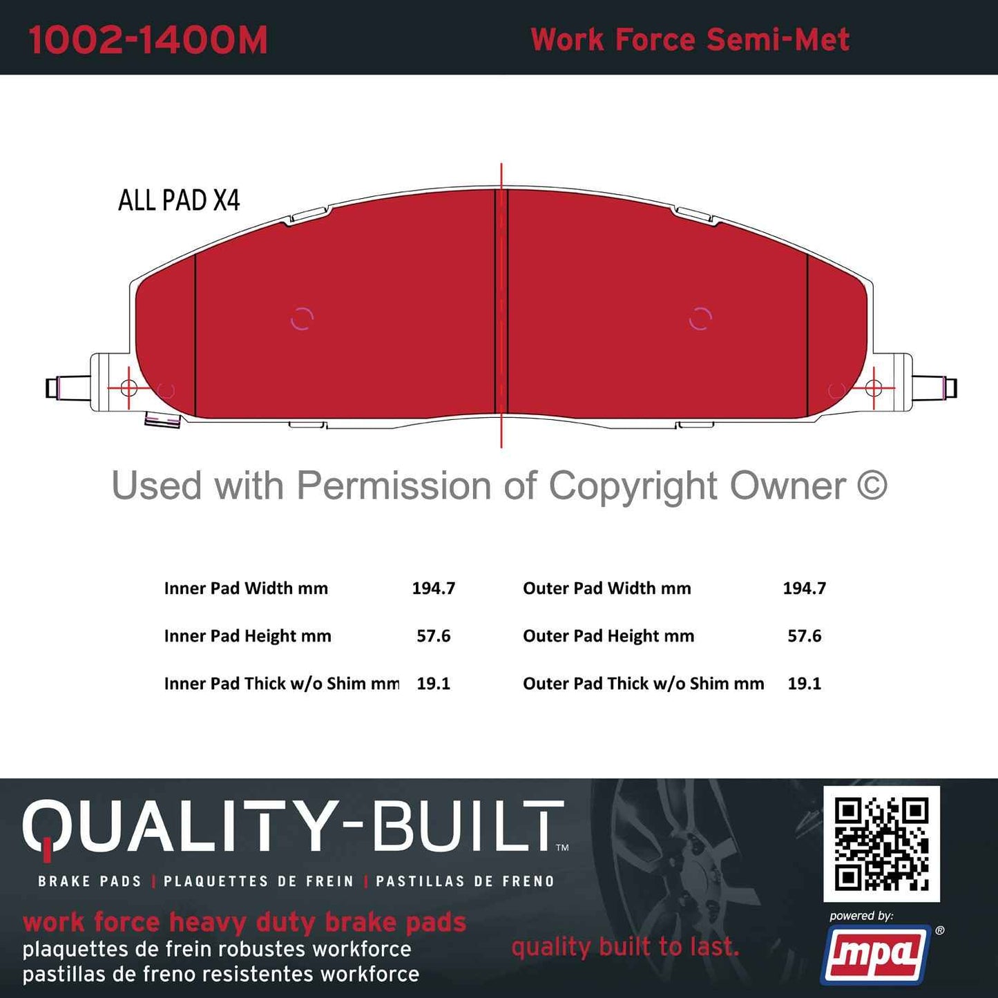 Other View of Rear Disc Brake Pad Set MPA 1002-1400M