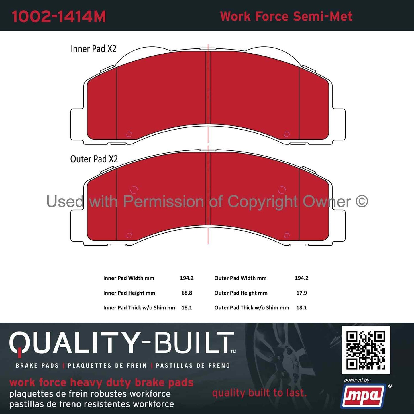 Other View of Front Disc Brake Pad Set MPA 1002-1414M