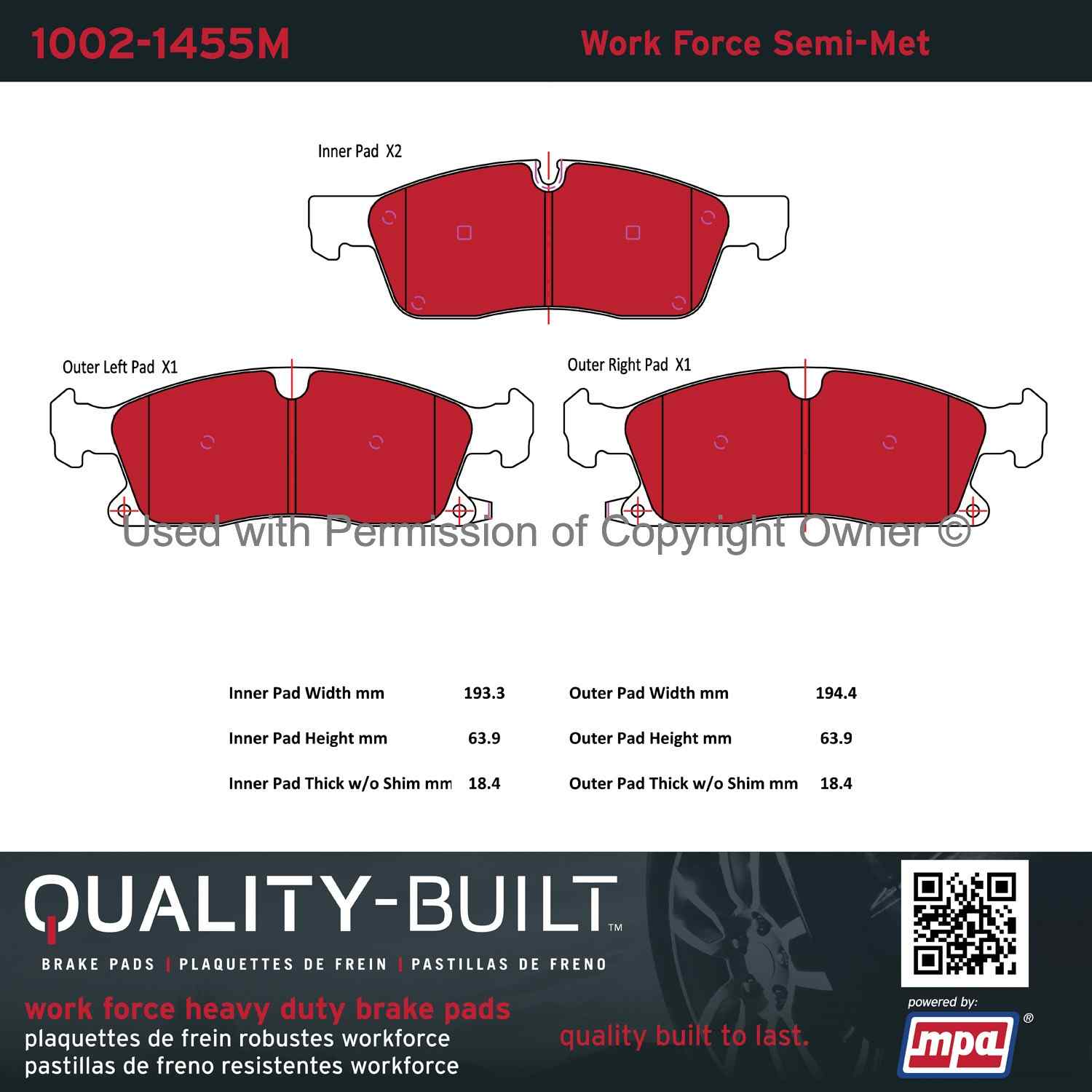 Other View of Front Disc Brake Pad Set MPA 1002-1455M