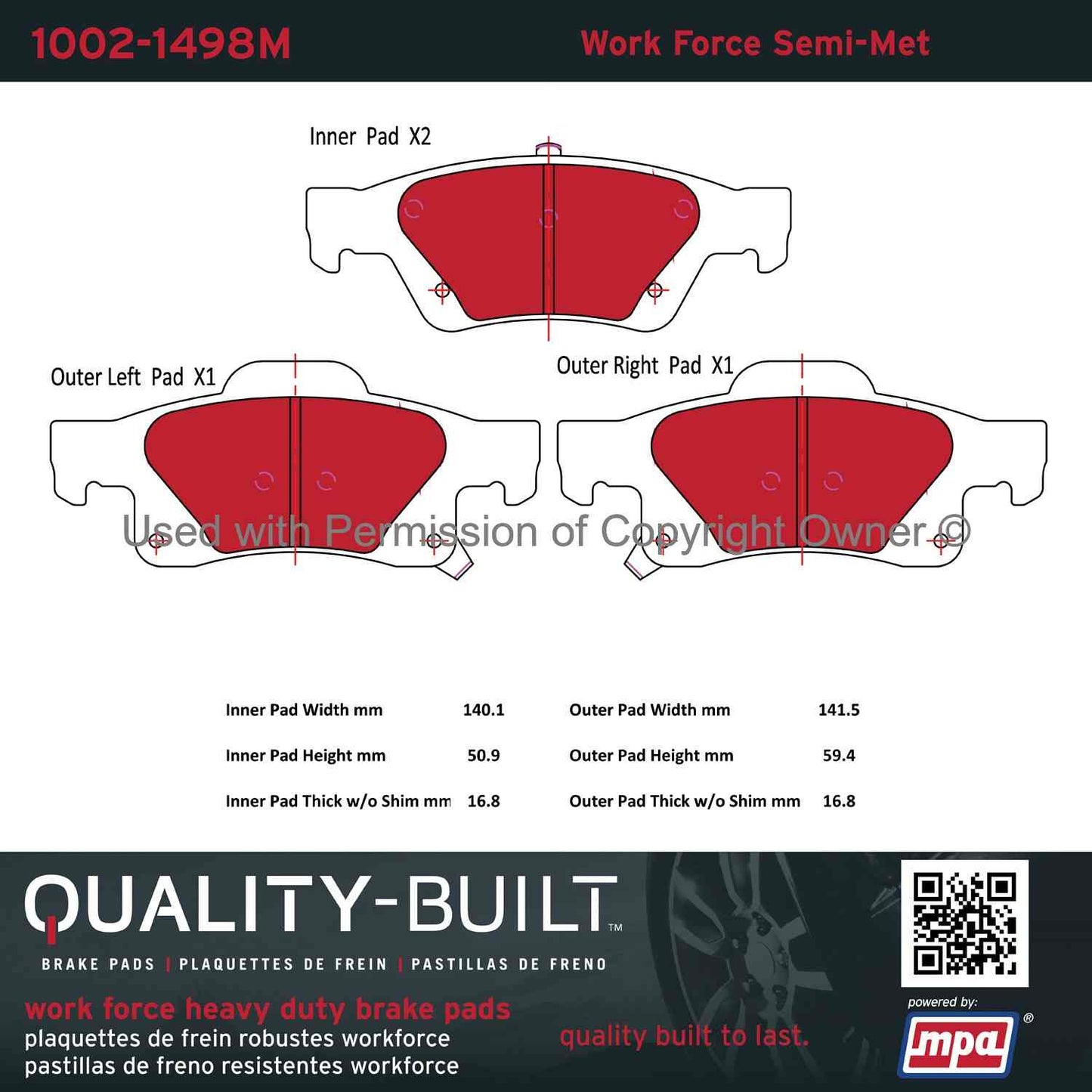 Other View of Rear Disc Brake Pad Set MPA 1002-1498M