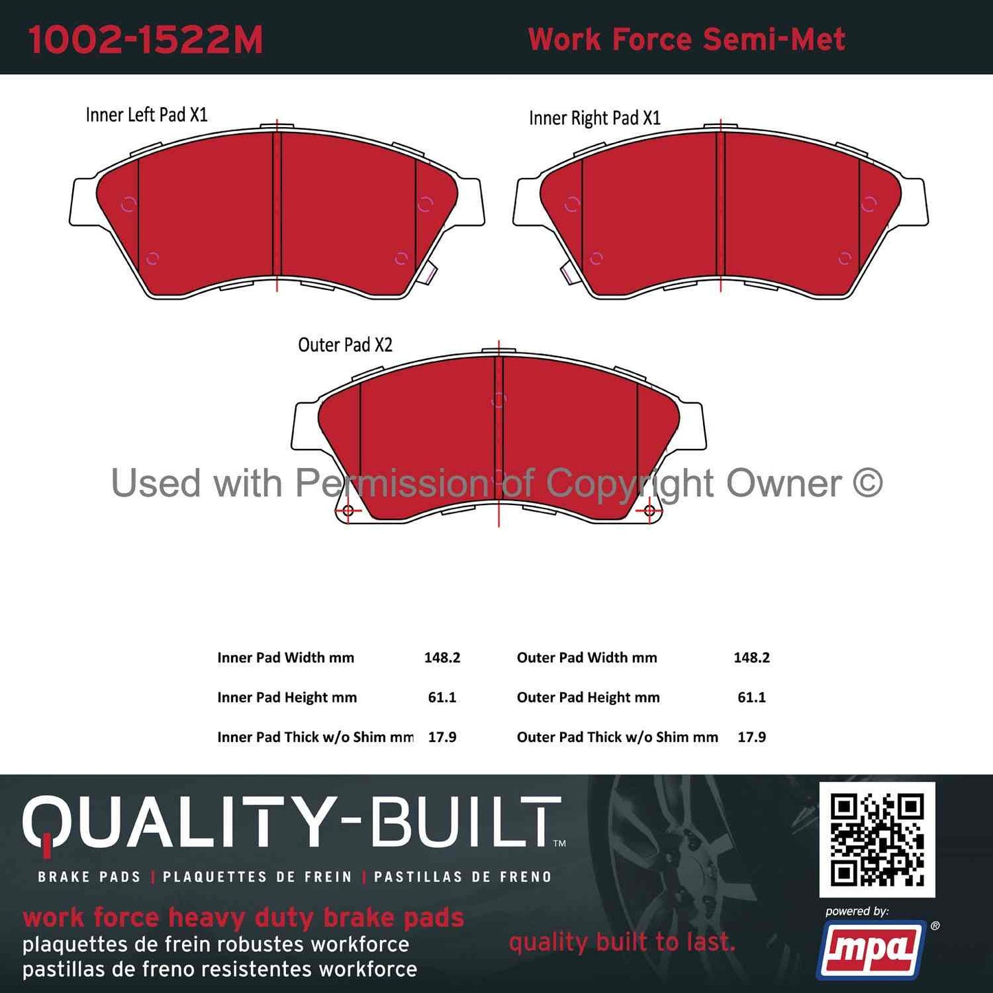 Other View of Front Disc Brake Pad Set MPA 1002-1522M