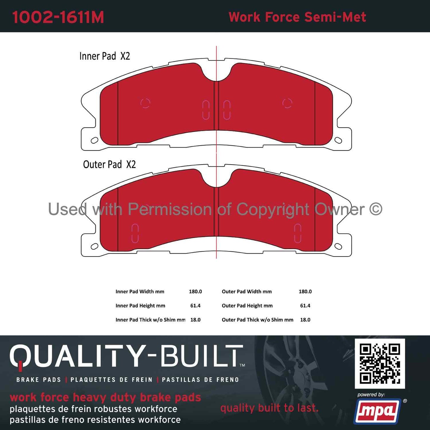 Other View of Front Disc Brake Pad Set MPA 1002-1611M