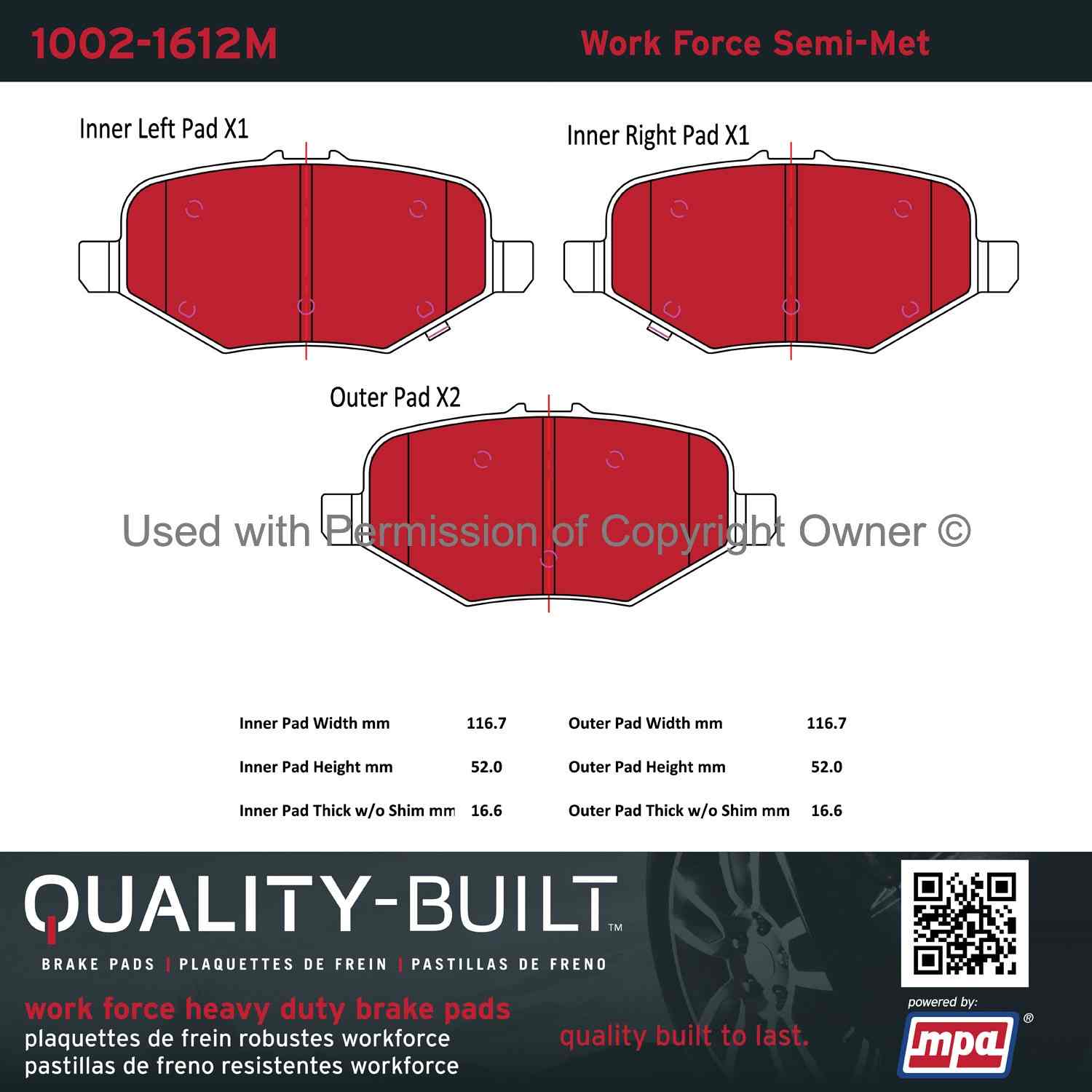 Other View of Rear Disc Brake Pad Set MPA 1002-1612M