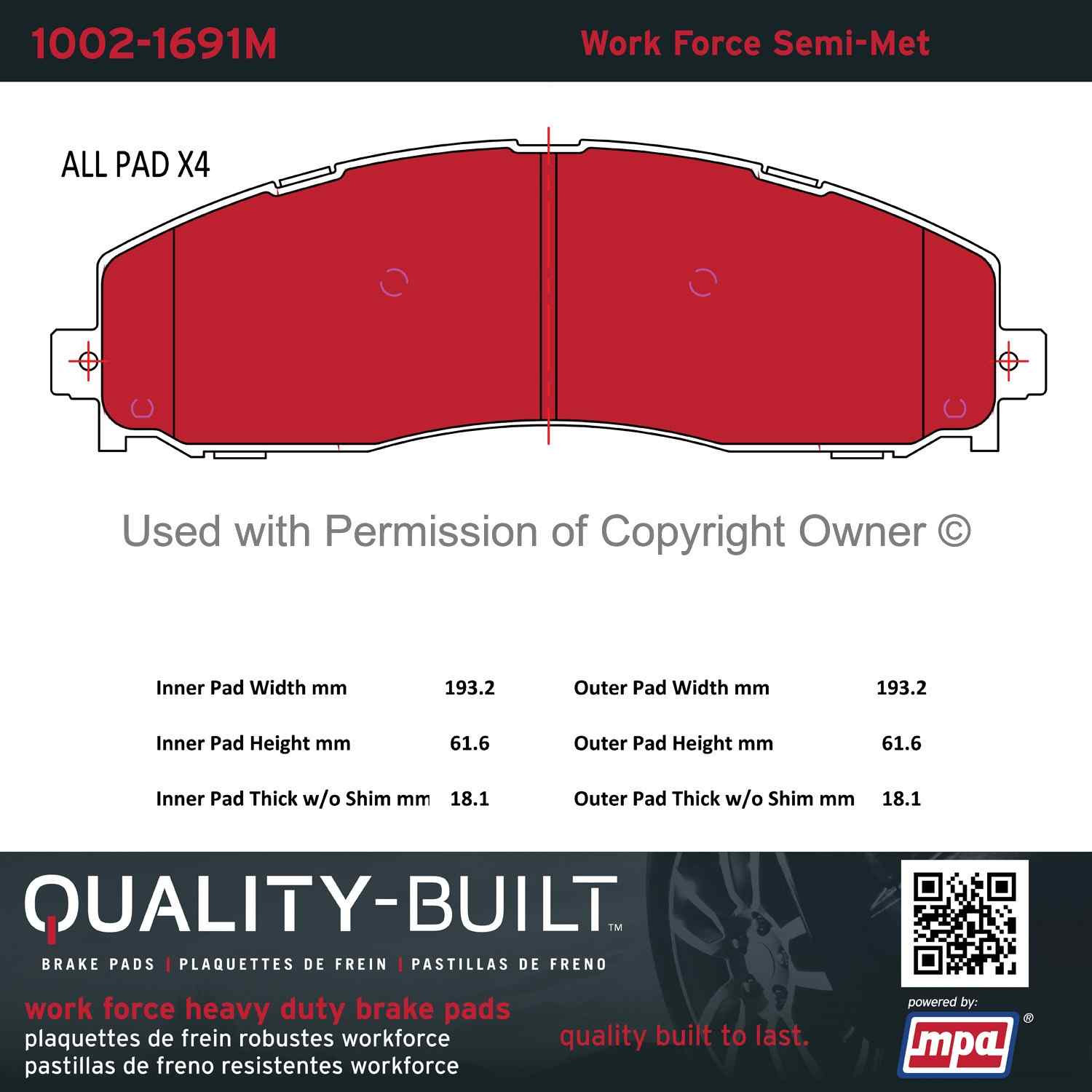 Other View of Rear Disc Brake Pad Set MPA 1002-1691M