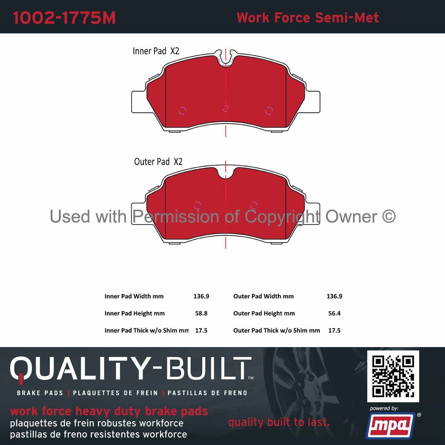 Other View of Rear Disc Brake Pad Set MPA 1002-1775M