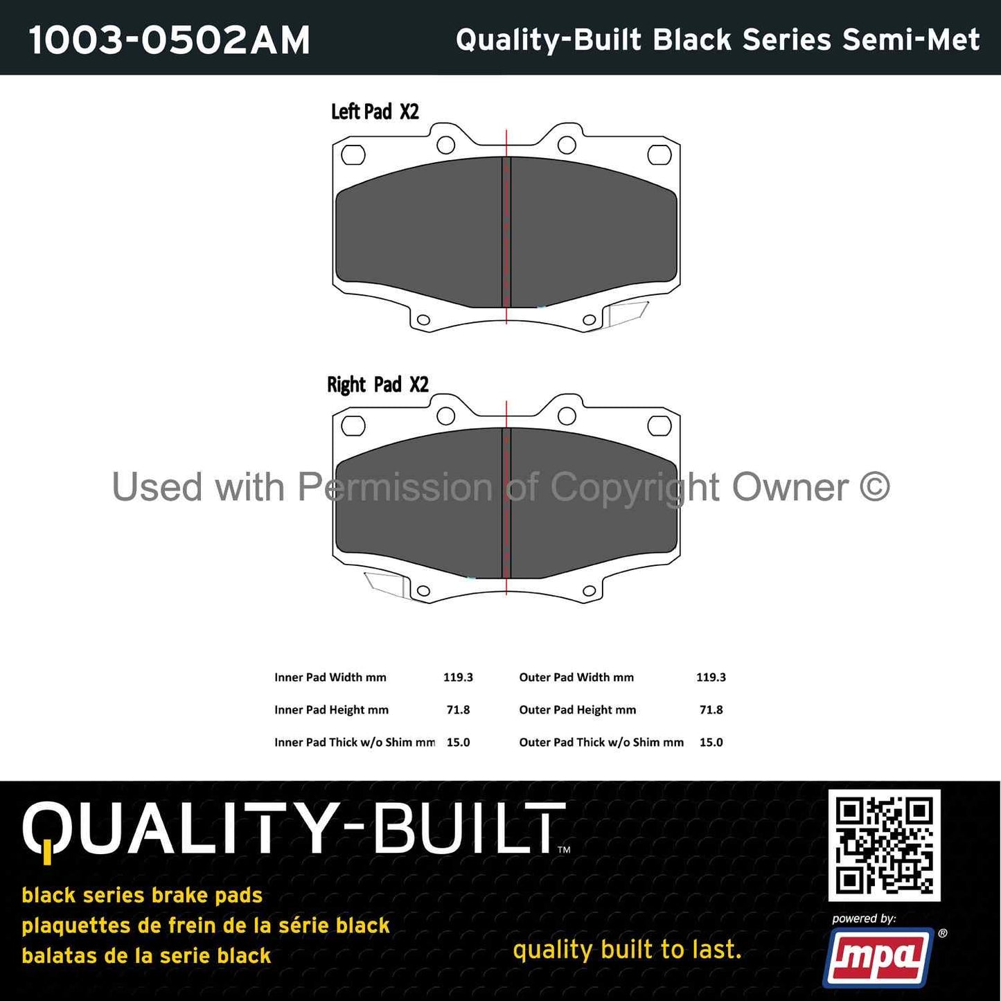 Other View of Front Disc Brake Pad Set MPA 1003-0502AM